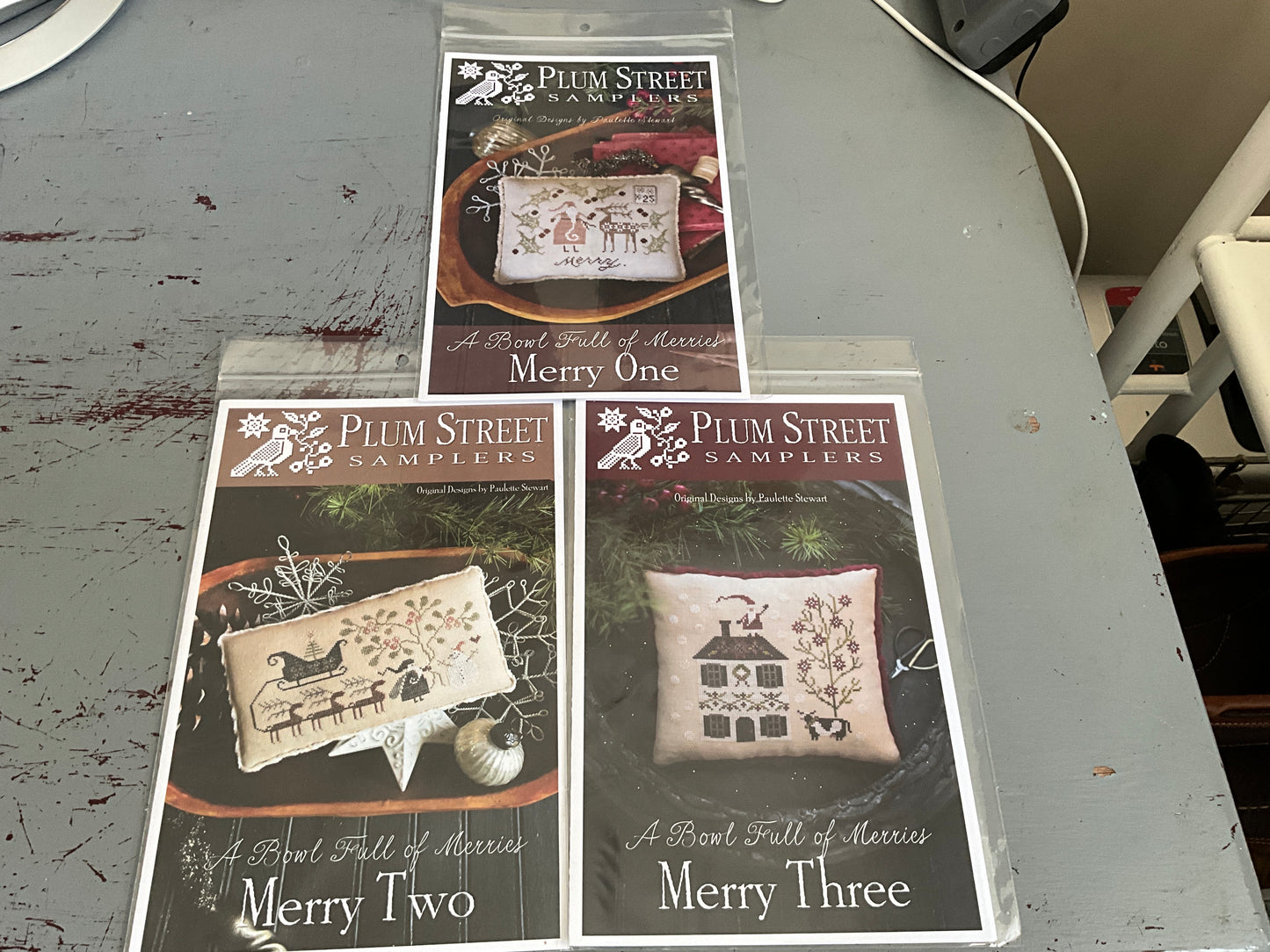 Plum Street Samplers A Bowl Full of Merries Merry 1-3 set of 3 cross stitch charts