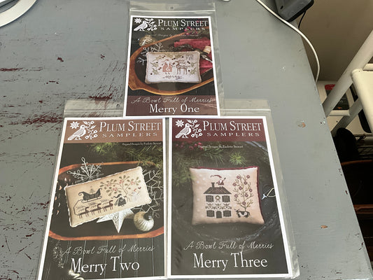 Plum Street Samplers A Bowl Full of Merries Merry 1-3 set of 3 cross stitch charts