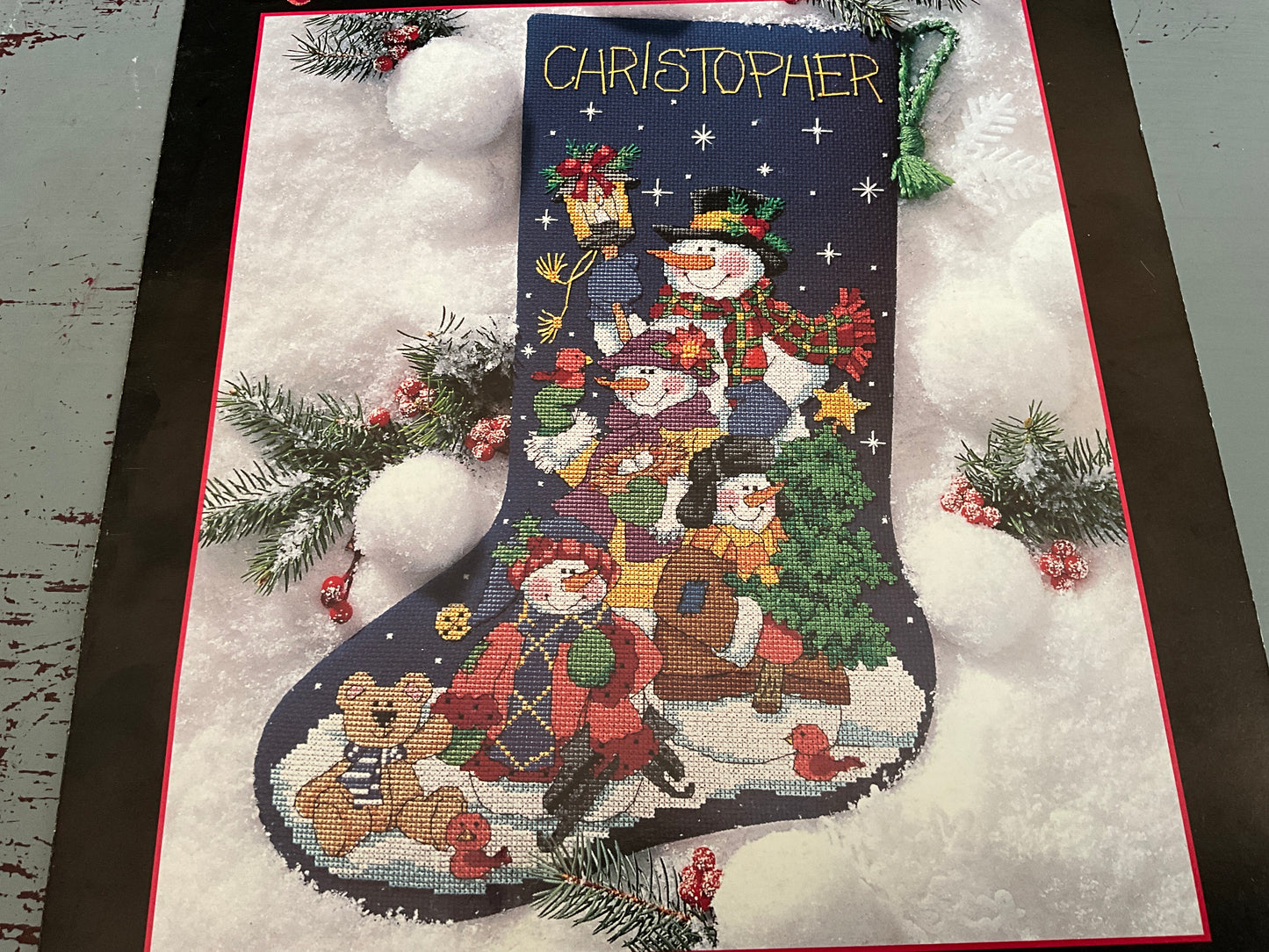 Dimensions Snow Family Fun stocking cross stitch chart
