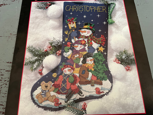Dimensions Snow Family Fun stocking cross stitch chart