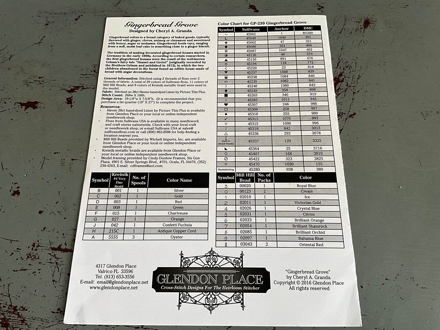 Glendon Place Gingerbread Grove cross stitch chart