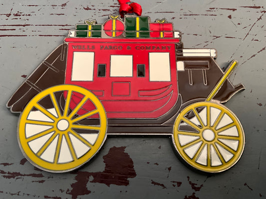 Wells Fargo & Company wagon old fashioned carriage painted metal Christmas holiday ornament