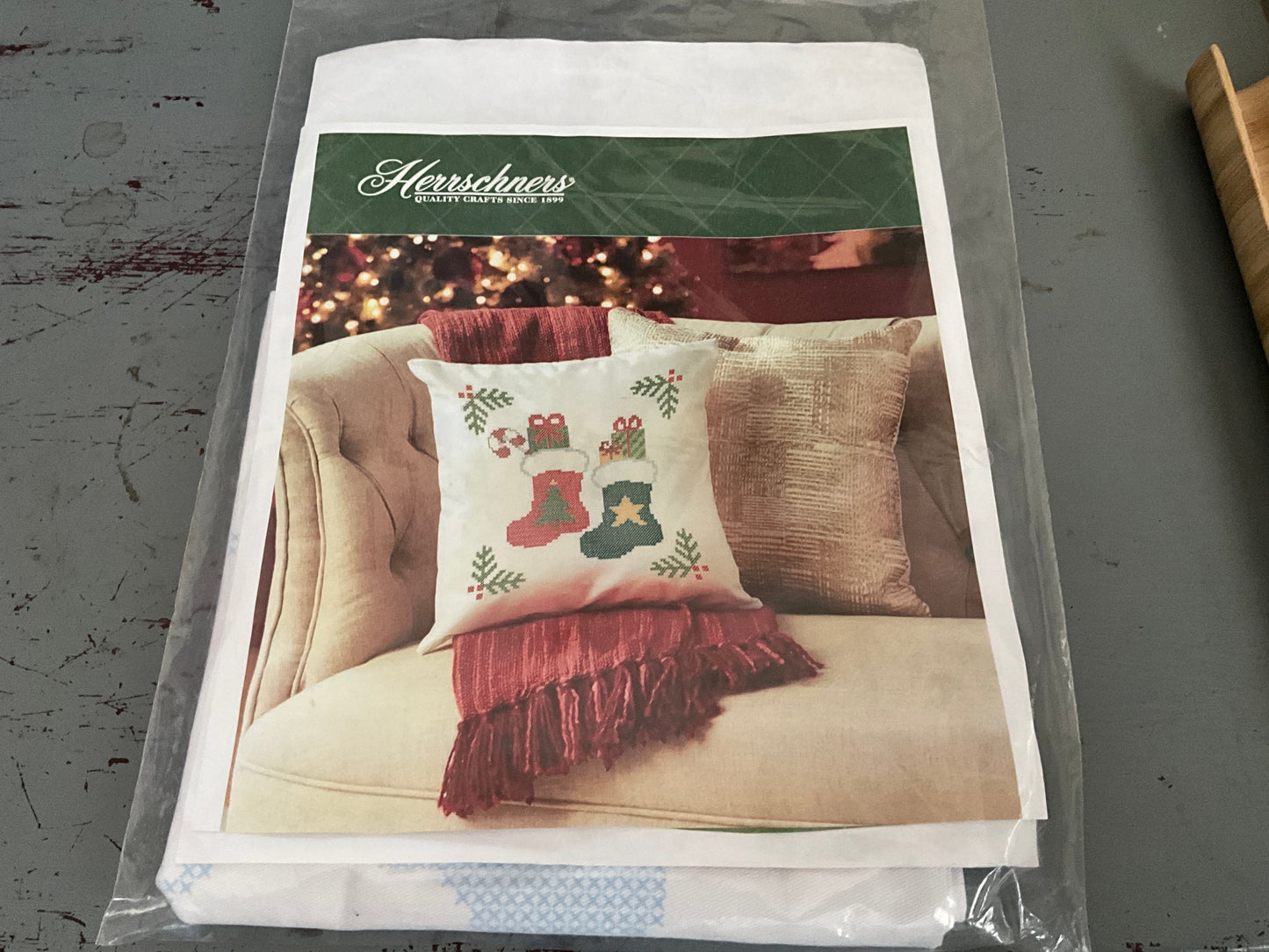 Herschners Whimsical Stocking pillow cover stamped cross stitch pillow form