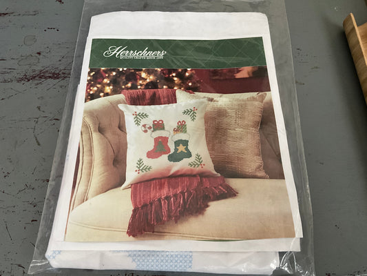Herschners Whimsical Stocking pillow cover stamped cross stitch pillow form
