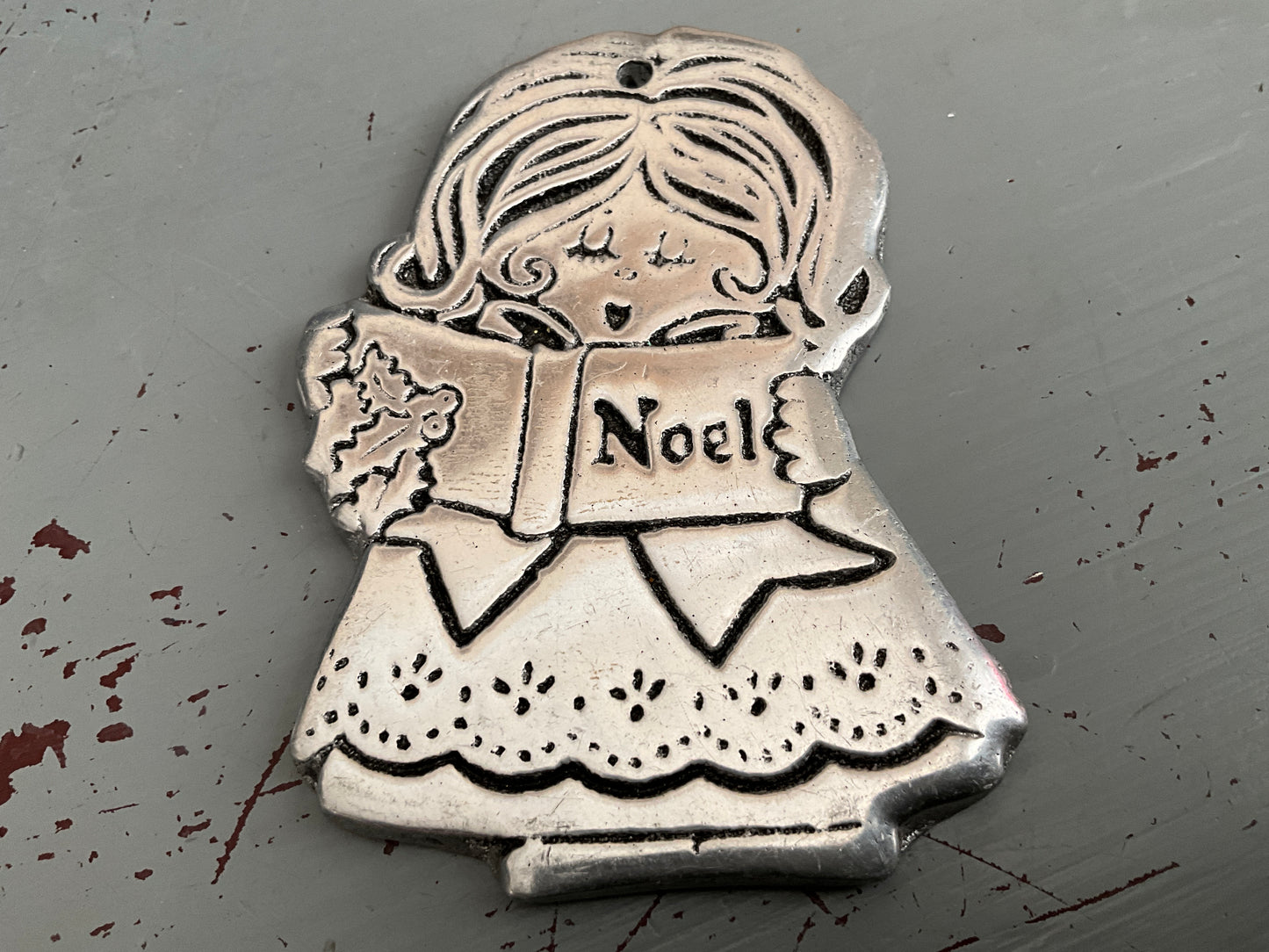 Wilton Columbia PA Little girl singing from Noel song book cast metal ornament