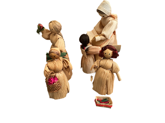 Charming corn husk doll set of set of 5 hand crafted ornaments