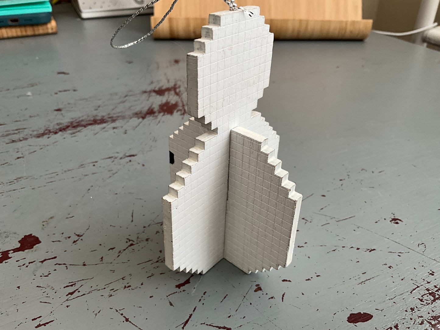 Sensational Snowman Minecraft style wooden Christmas ornament