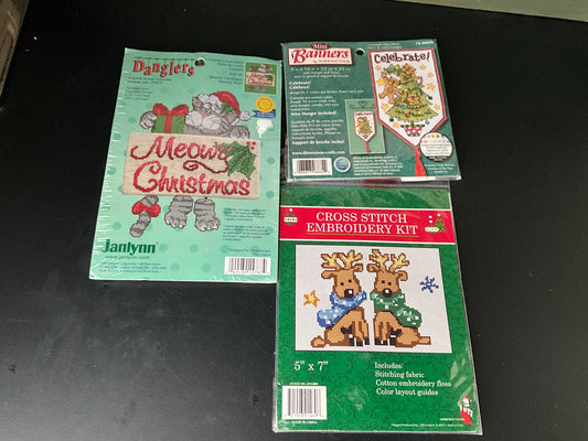Christmas cross stitch kits st of 3 see pictures & description*