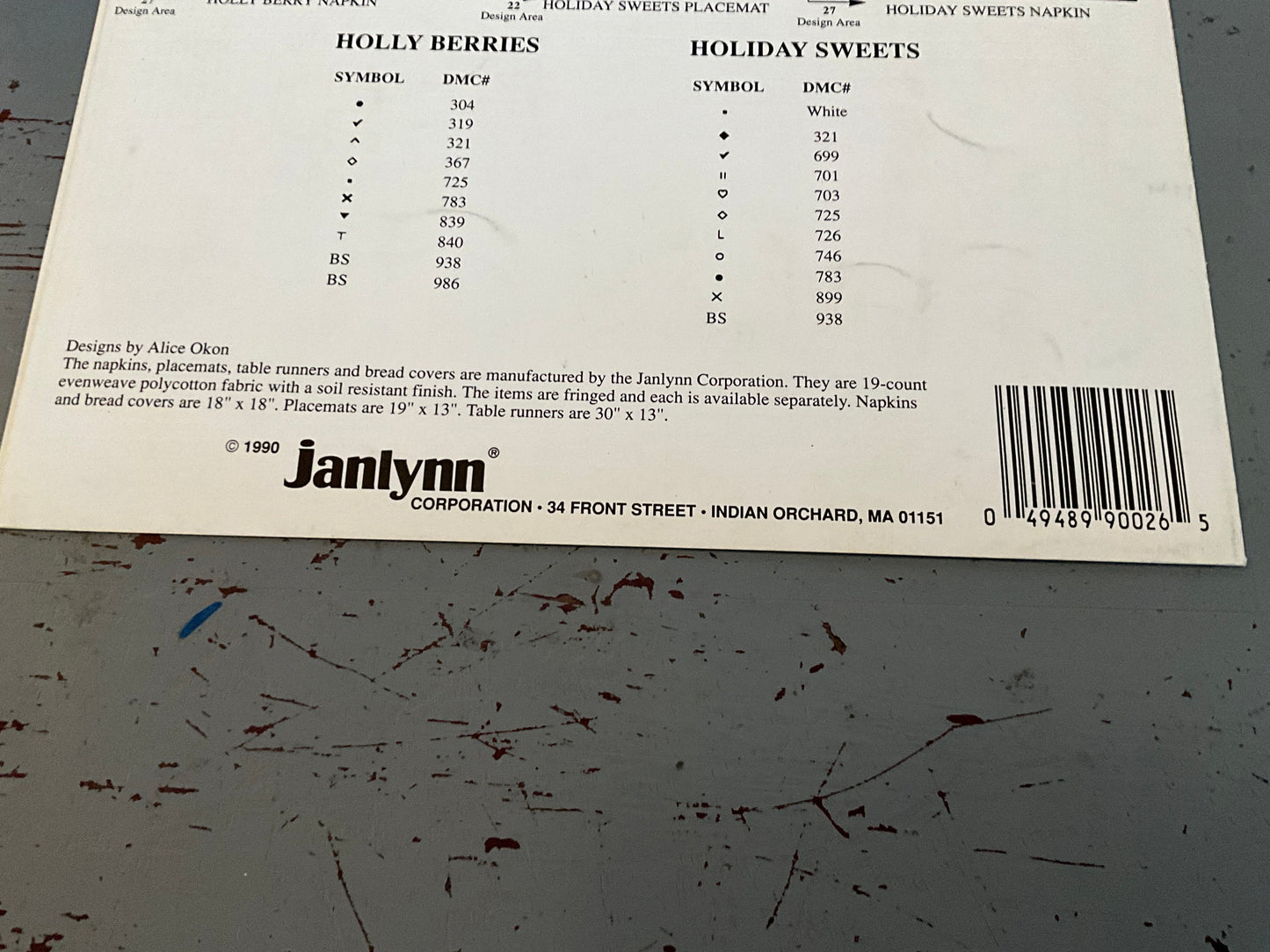 Janlynn Holiday Table Linens Leaflet #900-26 Christmas cross stitch chart