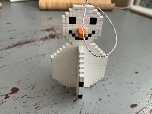 Sensational Snowman Minecraft style wooden Christmas ornament
