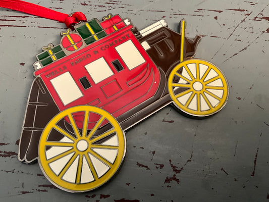 Wells Fargo & Company wagon old fashioned carriage painted metal Christmas holiday ornament