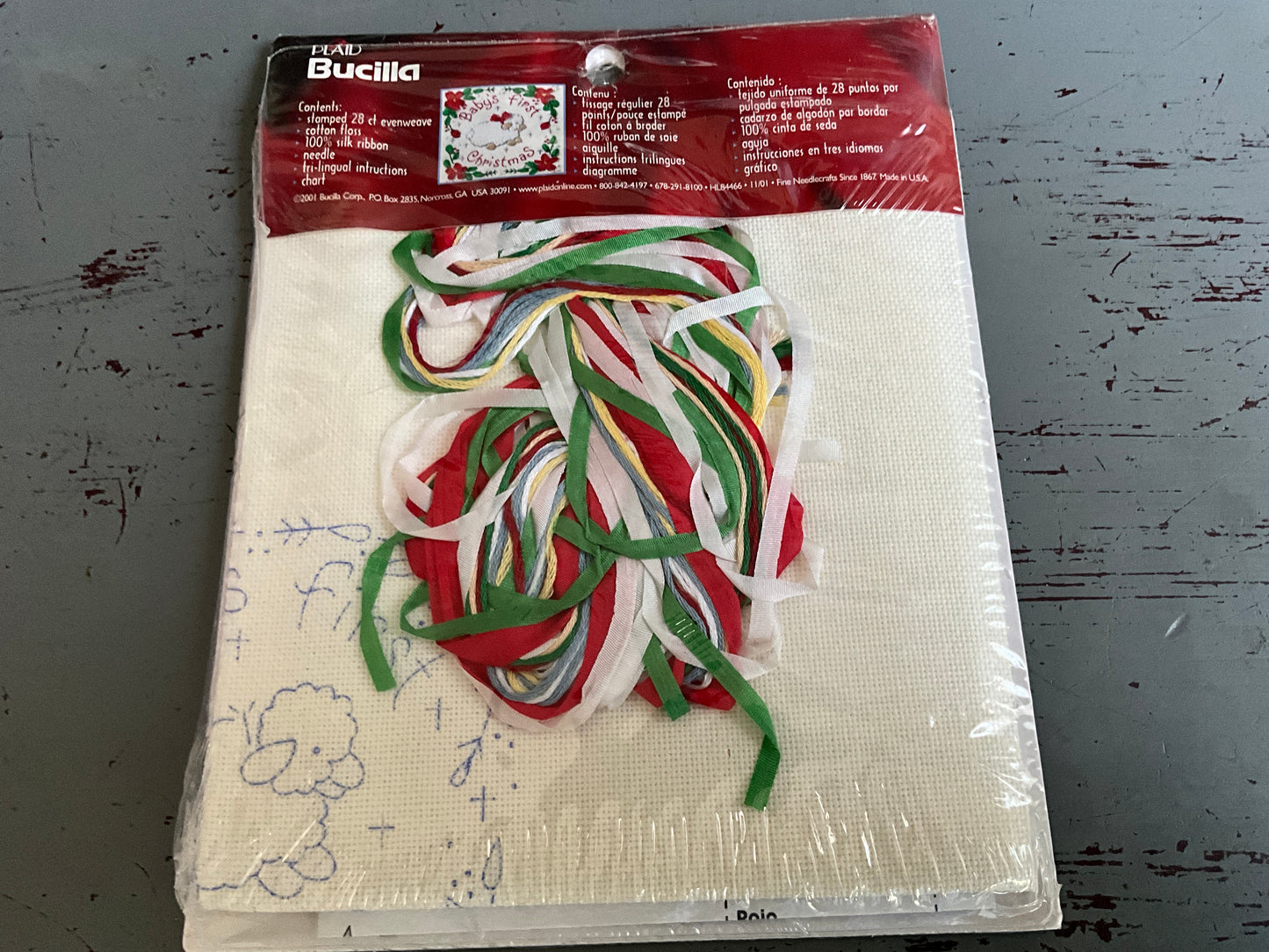 Plaid Bucilla Baby’s First Christmas silk Ribbon kit 5 by 5 inches