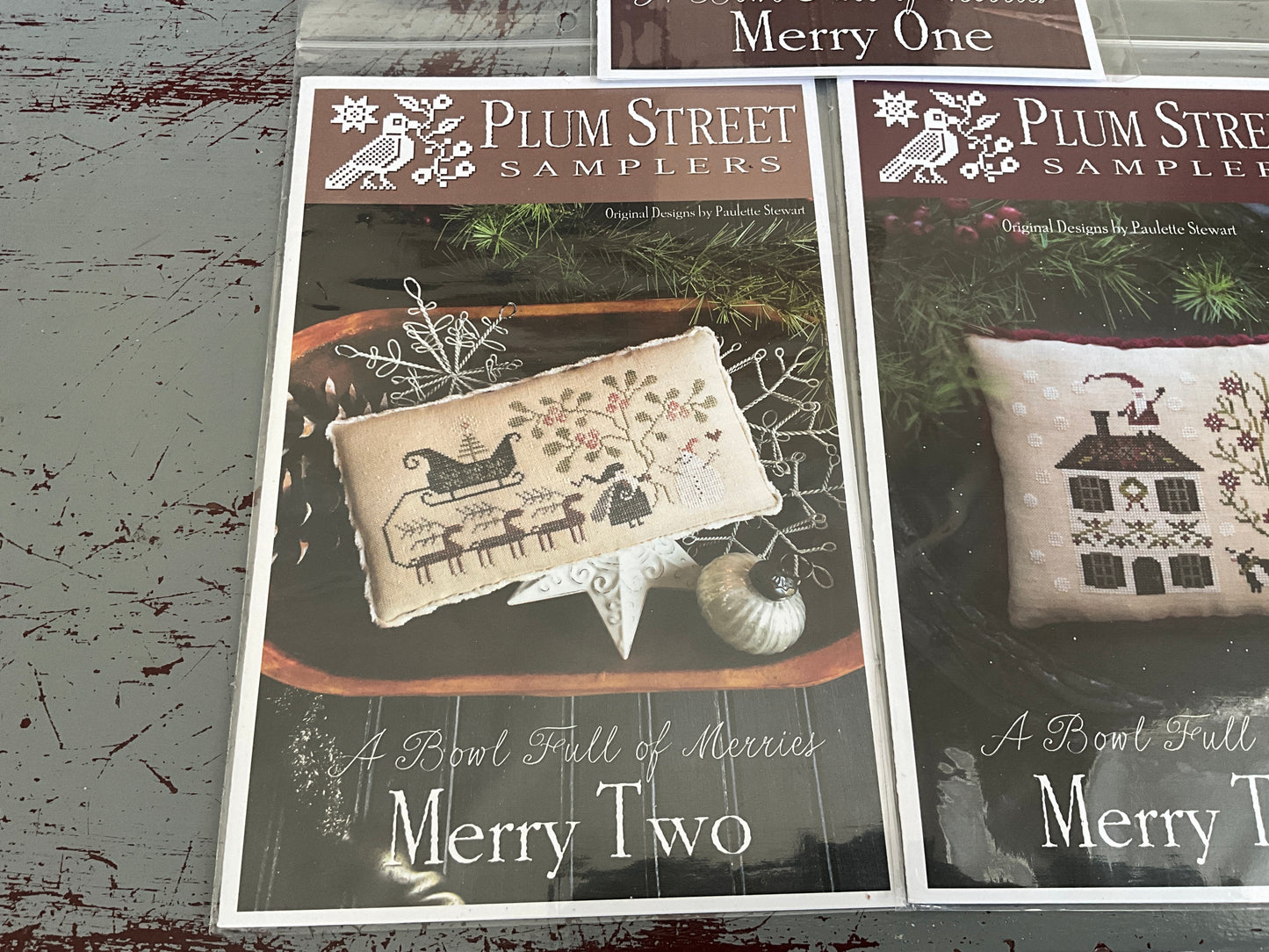 Plum Street Samplers A Bowl Full of Merries Merry 1-3 set of 3 cross stitch charts