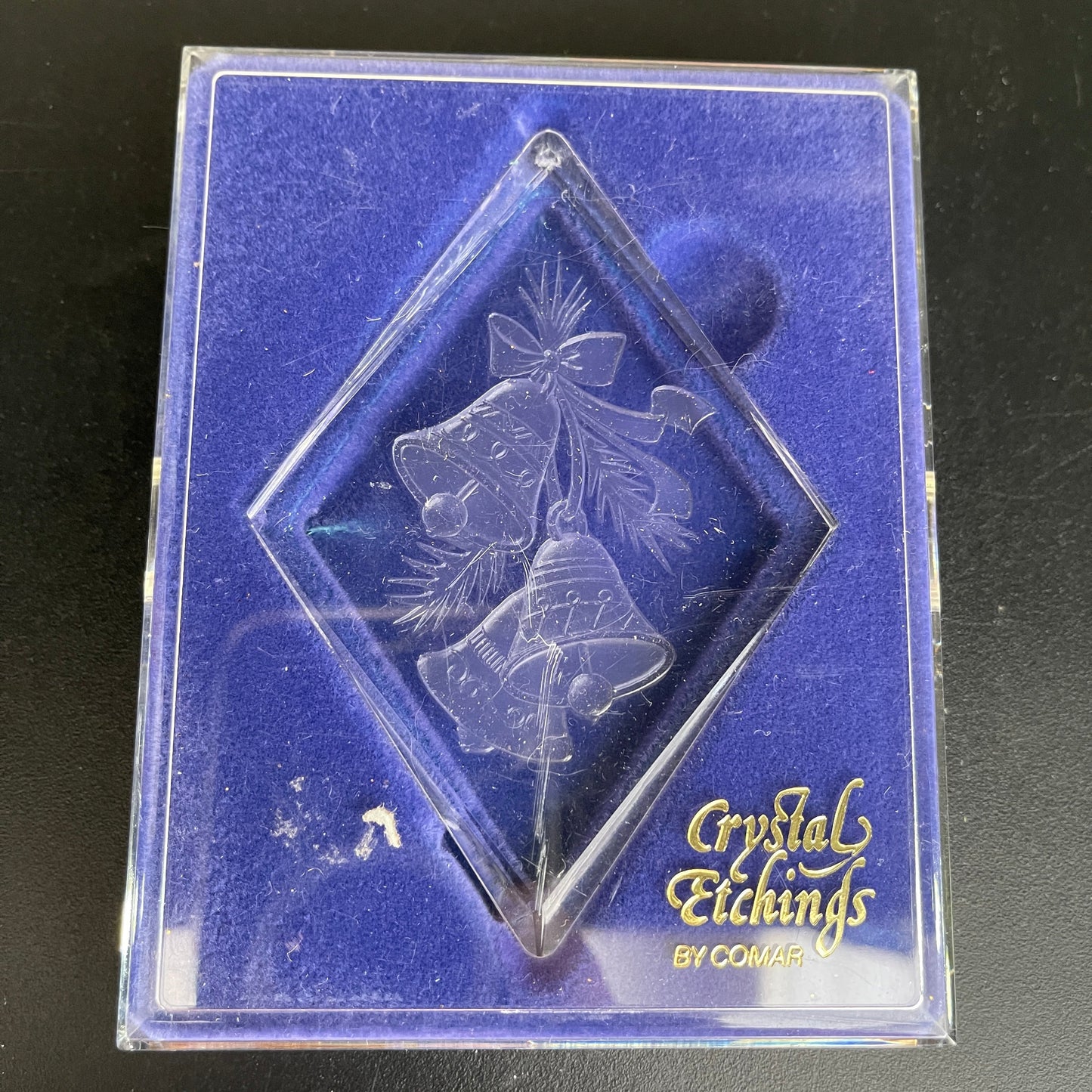 Crystal Etchings by Comar choice of Bells or Candles vintage 1977 acrylic ornaments