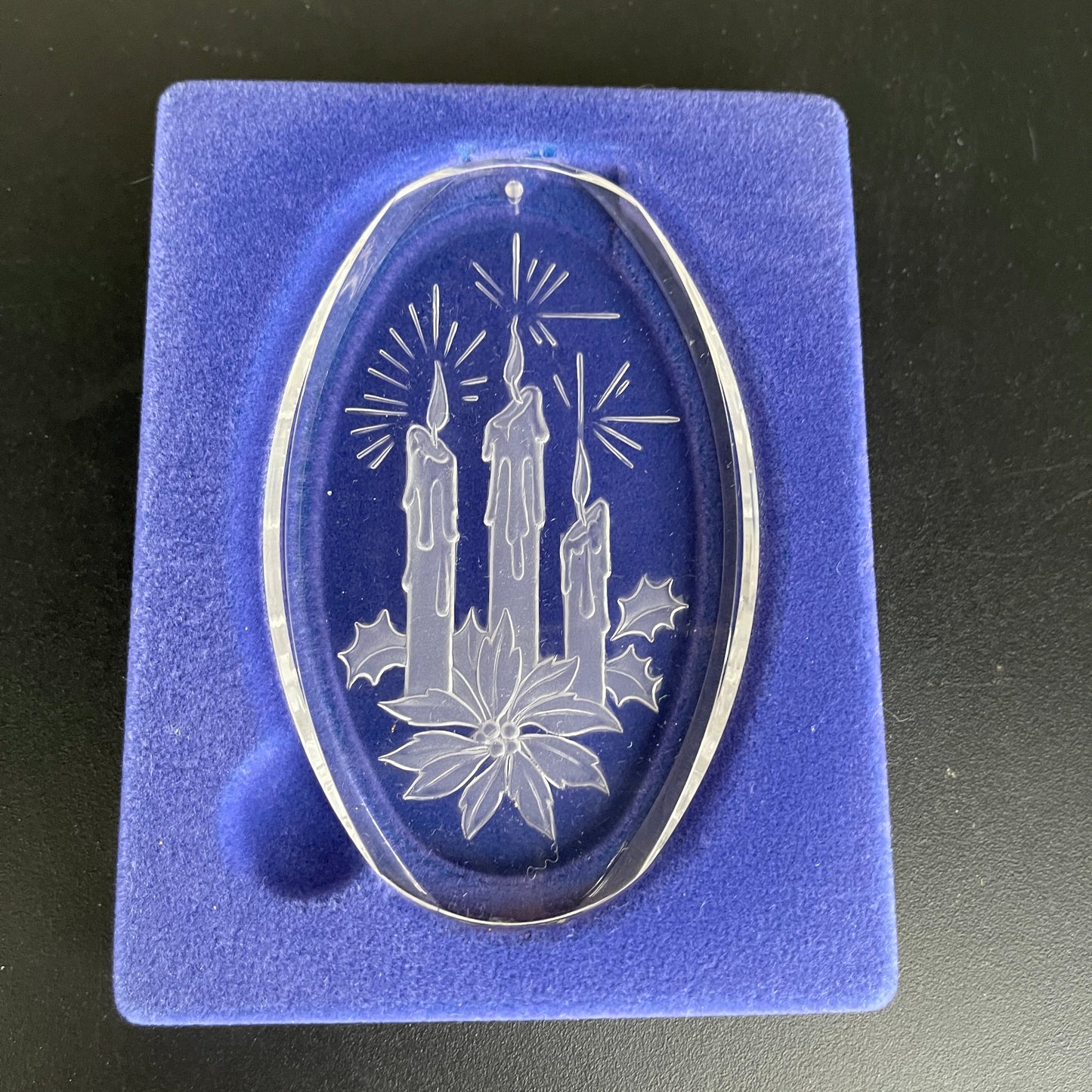 Crystal Etchings by Comar choice of Bells or Candles vintage 1977 acrylic ornaments