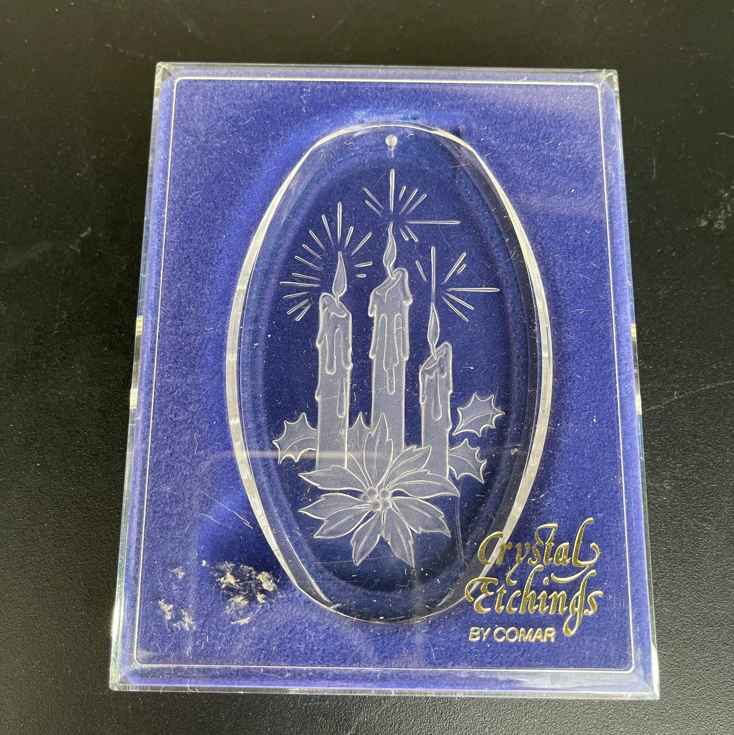 Crystal Etchings by Comar choice of Bells or Candles vintage 1977 acrylic ornaments