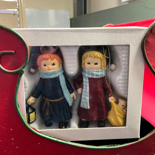 Wang's Boy & Girl set of 2 vintage ornaments