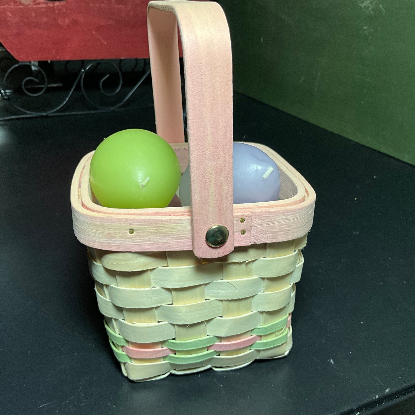 Pretty little Easter egg basket loaded with 6 pastel Easter egg candles