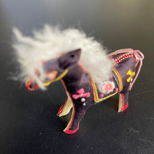 Handsome horse decorated for a parade vintage 1970s collectible Christmas ornament