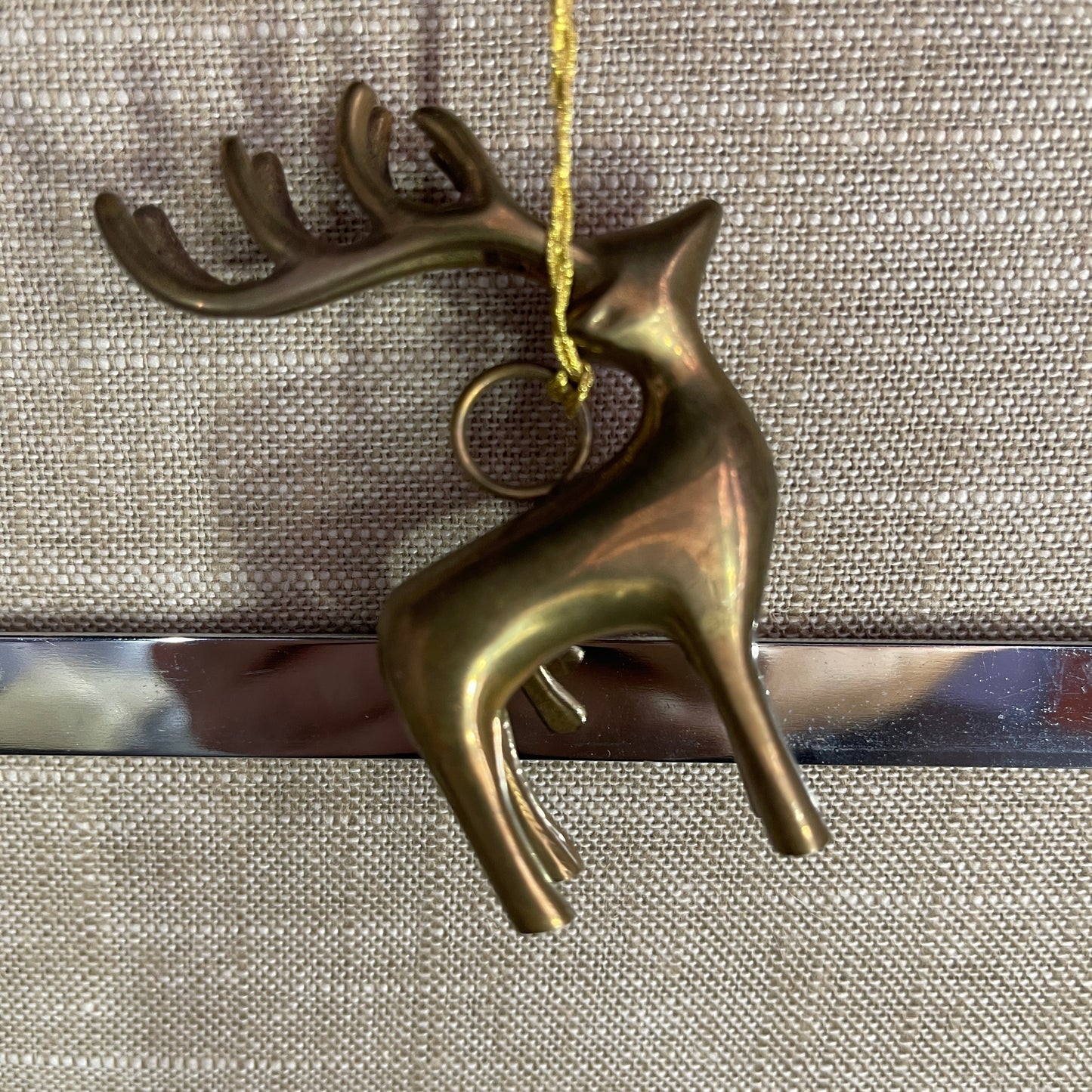 Sensational solid brass reindeer vintage Christmas ornament