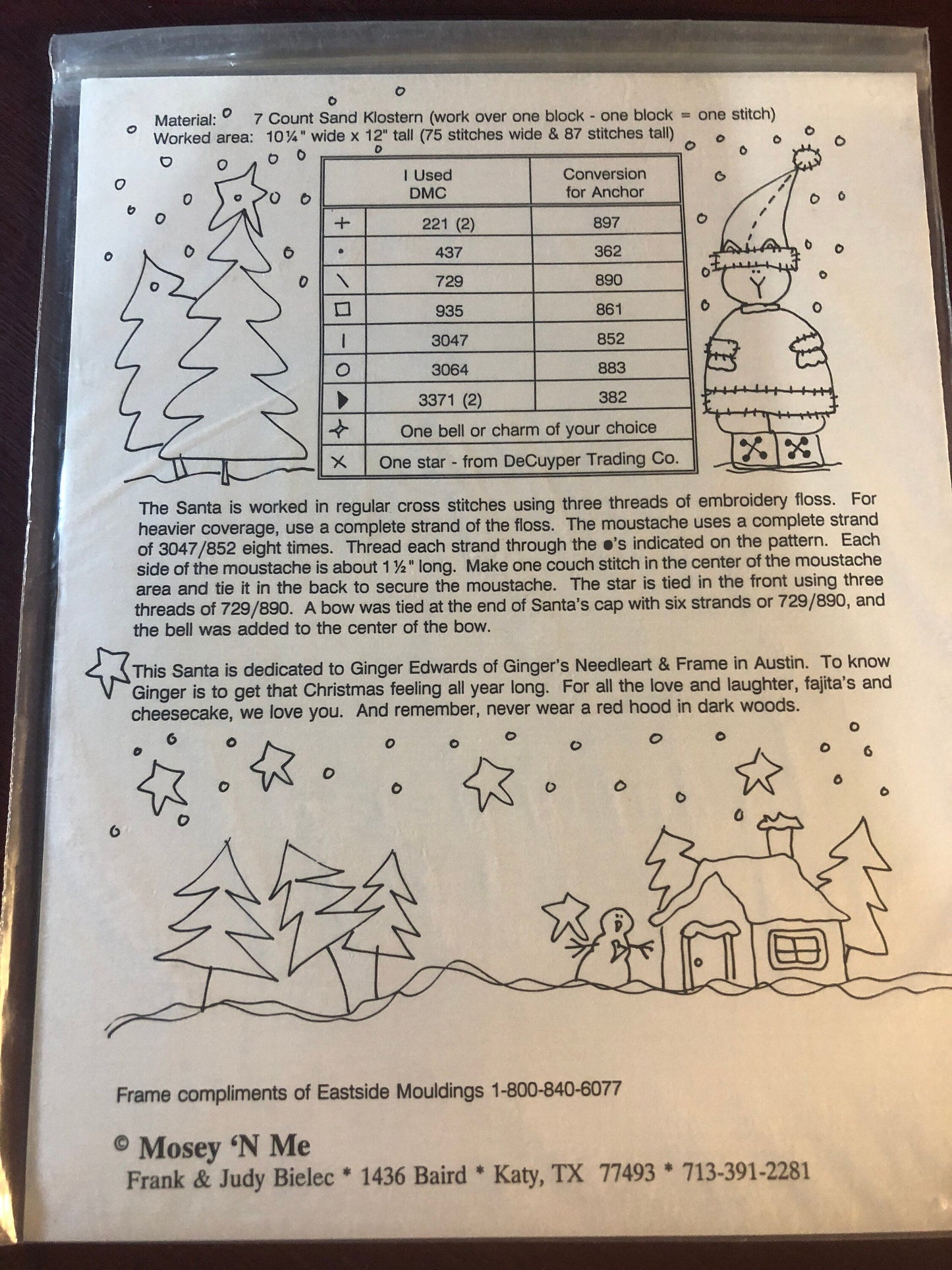 Mosey N' Me, Christmas Welcome, Frank's Second Cross Stitch Piece, Vintage 1996, Cross Stitch Pattern, Stitch Count 75 by 87