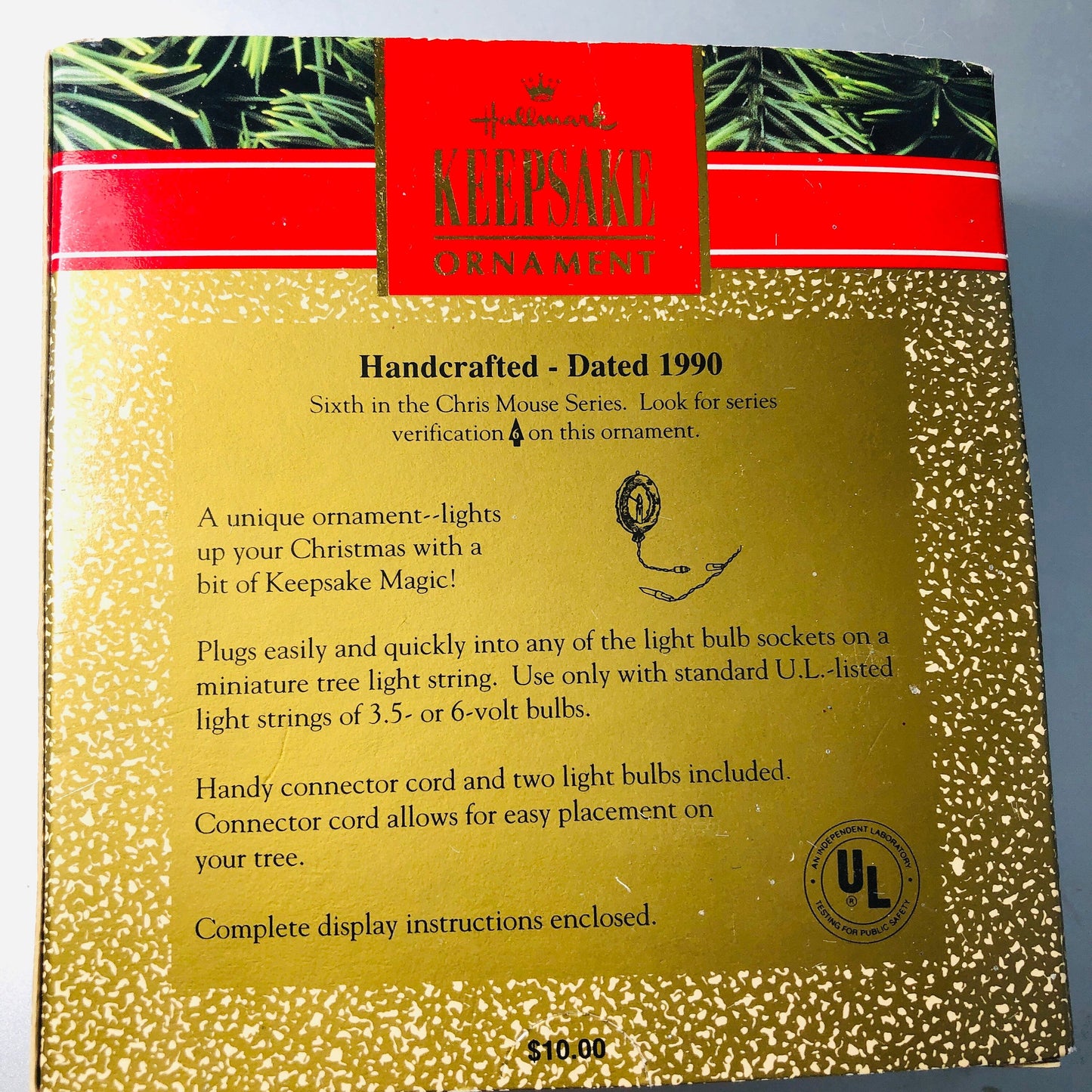 Hallmark, Chris Mouse Wreath, Vintage 1990, Keepsake Ornament, QLX729-6, Magic Light