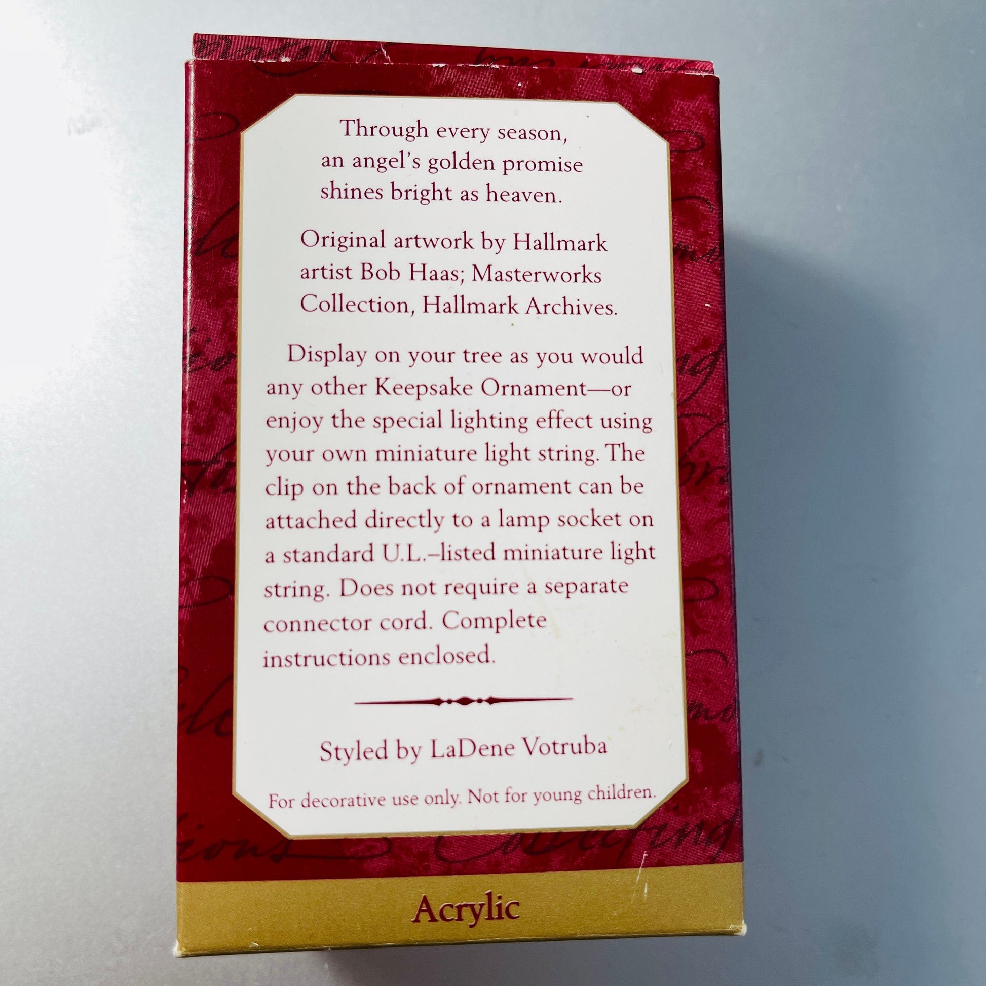 Hallmark, Heavenly Song,Vintage 1997, Keepsake Acrylic Ornament, QX679, Archives Collection