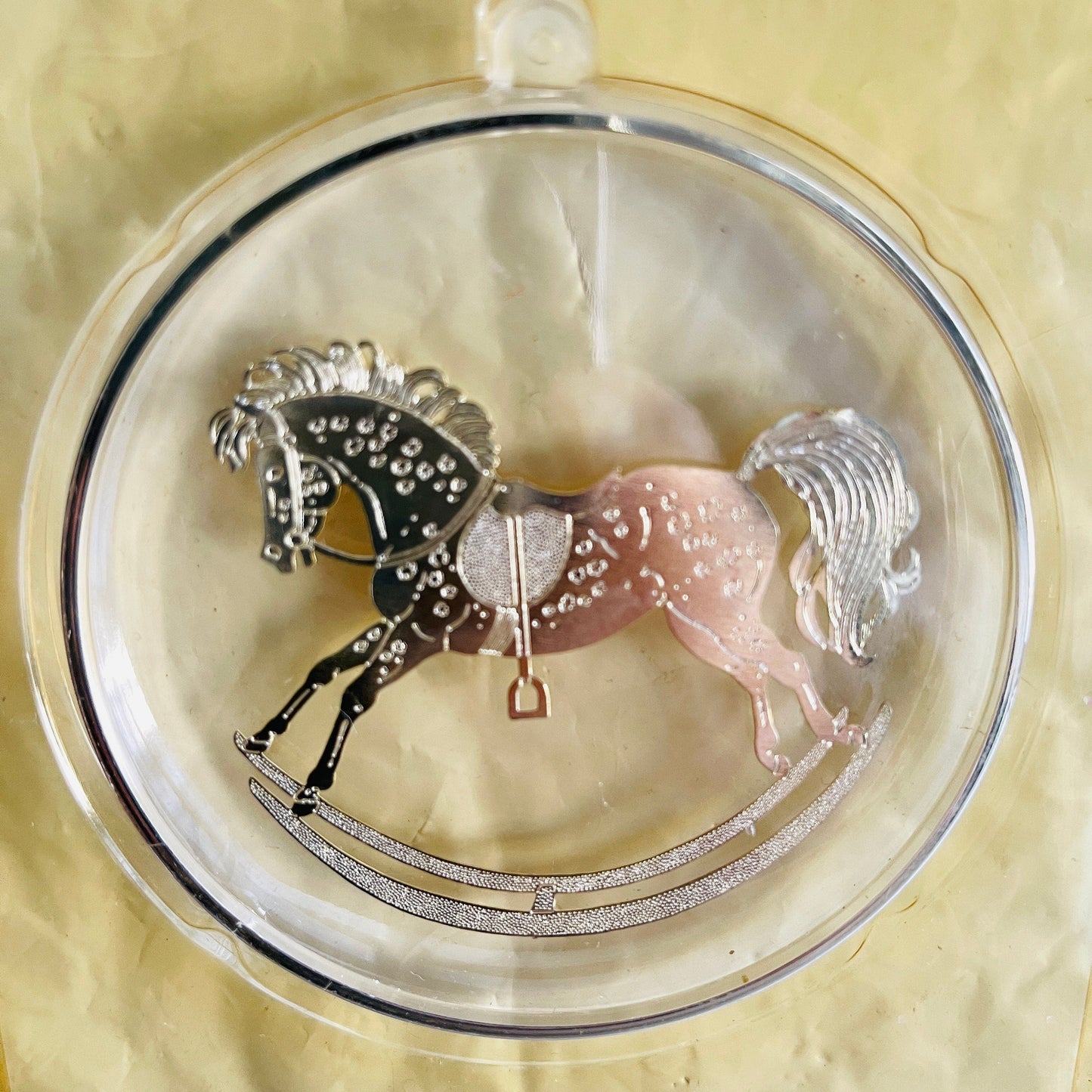 Hallmark, Old Fashioned Rocking Horse, Vintage 1984, Etched Brass and Acrylic, Keepsake Ornament, QX346-4