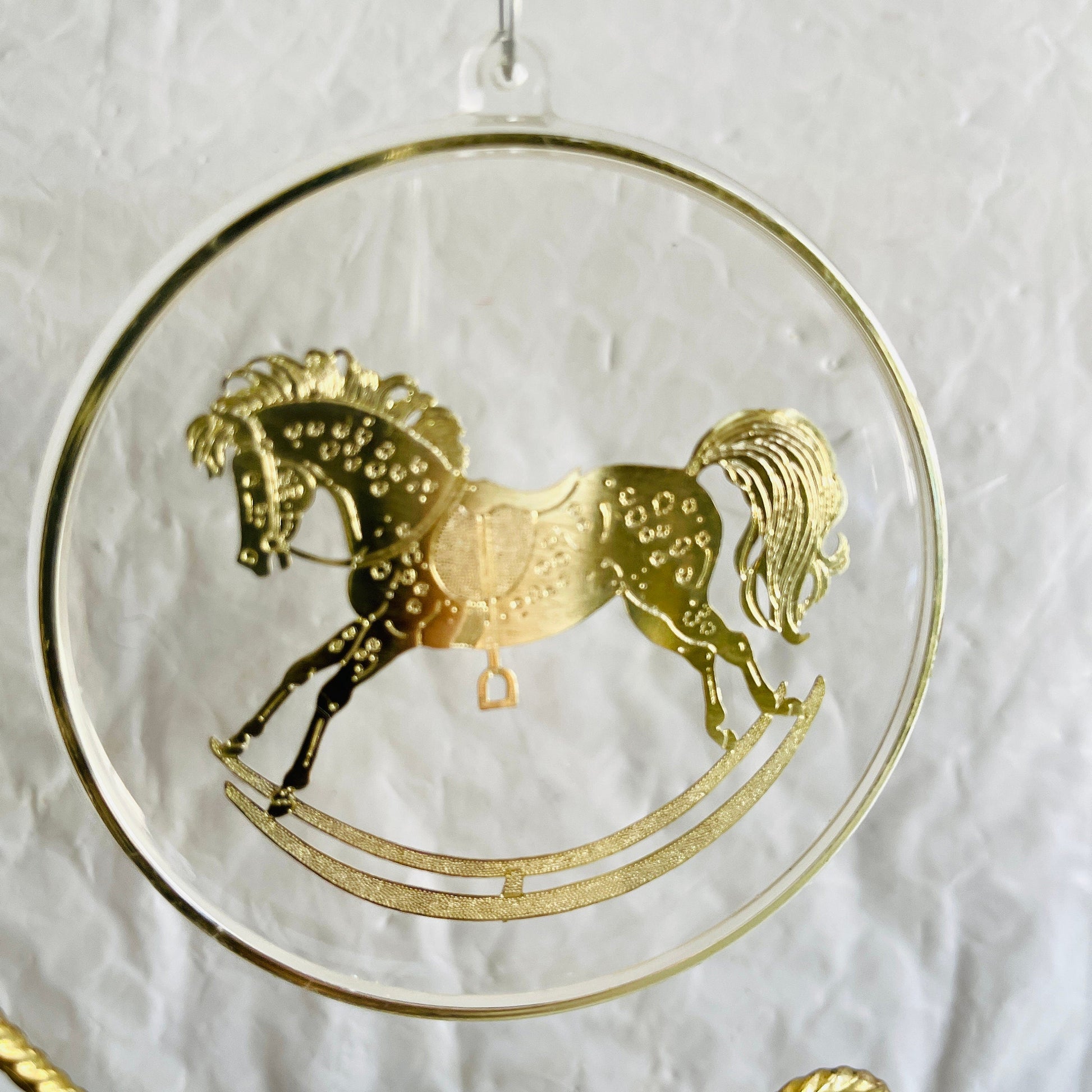 Hallmark, Old Fashioned Rocking Horse, Vintage 1984, Etched Brass and Acrylic, Keepsake Ornament, QX346-4