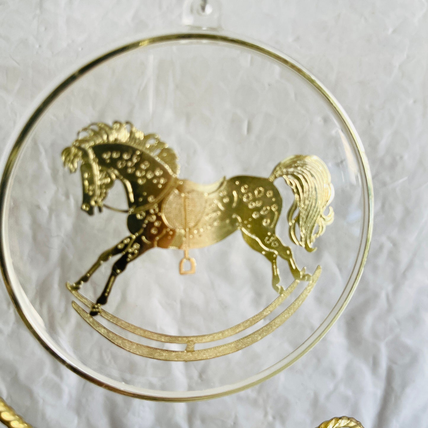 Hallmark, Old Fashioned Rocking Horse, Vintage 1984, Etched Brass and Acrylic, Keepsake Ornament, QX346-4