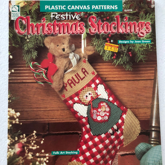 House of White Birches, Festive Christmas Stockings, by Joan Green, Vintage, 1996, Plastic Canvas, pattern book