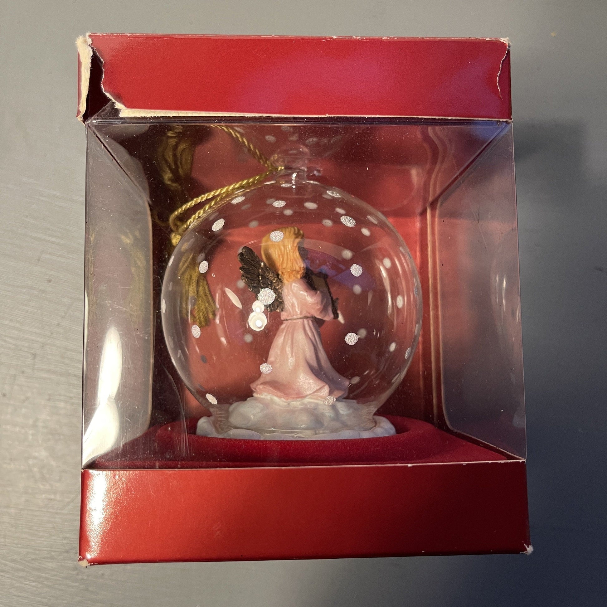 Gorham Winter Follies Crystal Angel Playing a Harp Glass Ball Ornament