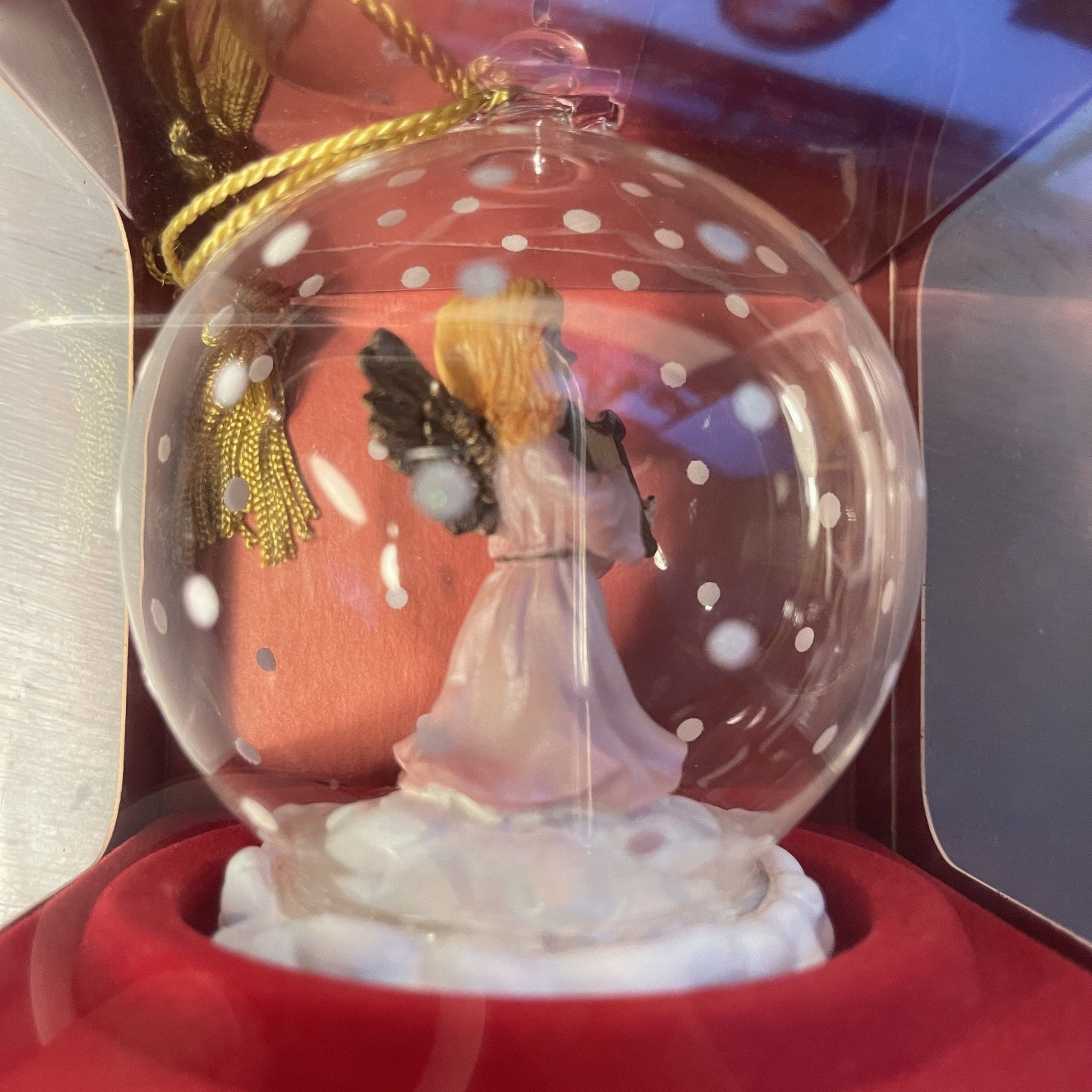 Gorham Winter Follies Crystal Angel Playing a Harp Glass Ball Ornament