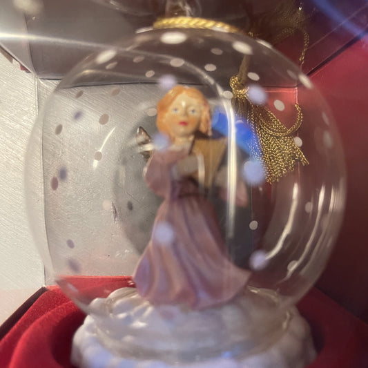 Gorham Winter Follies Crystal Angel Playing a Harp Glass Ball Ornament