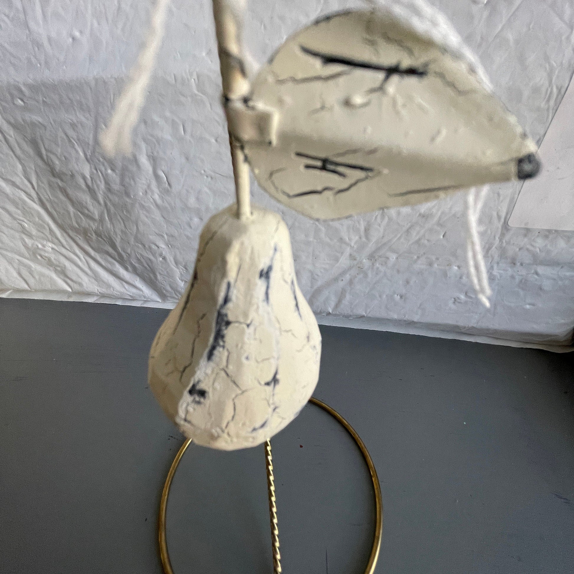 Pears with Leaves Pair of White Wood & Metal Christmas Tree Ornaments