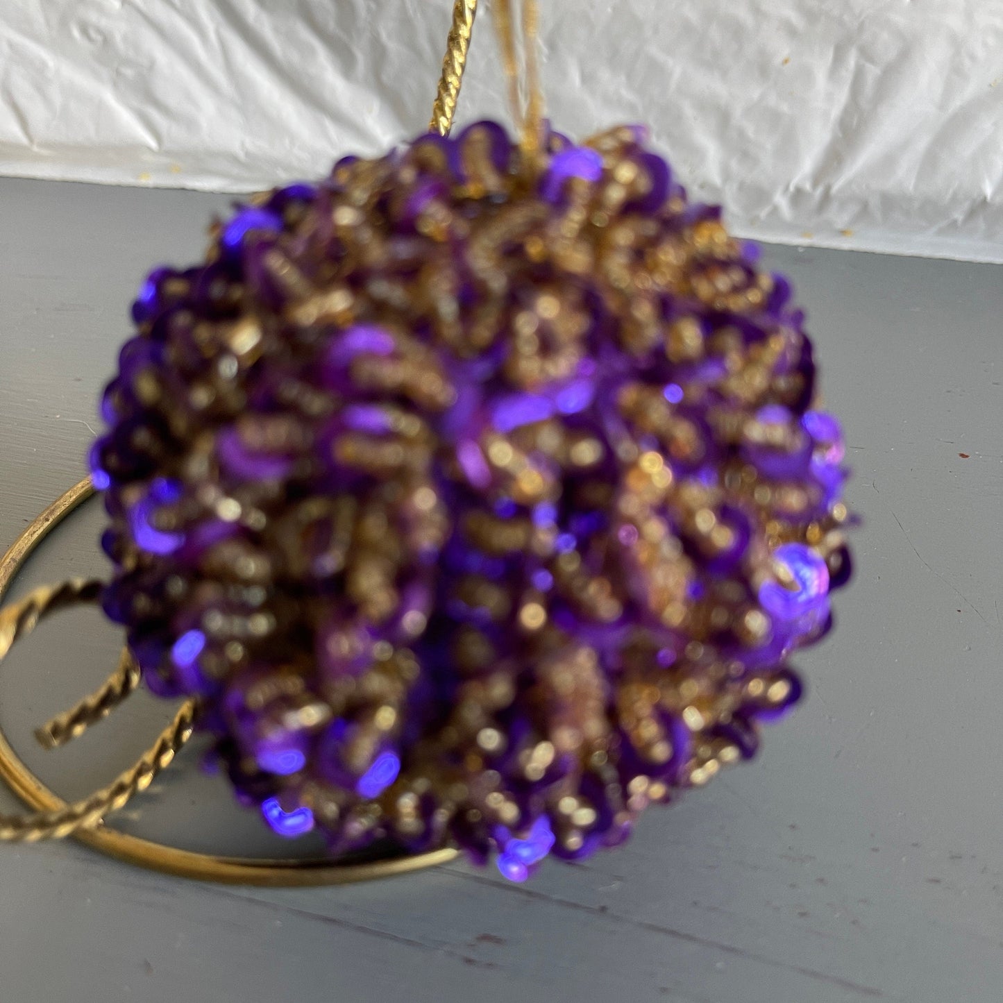 Dazzling Purple Sequin and Gold Beaded One Of A Kind Ornament