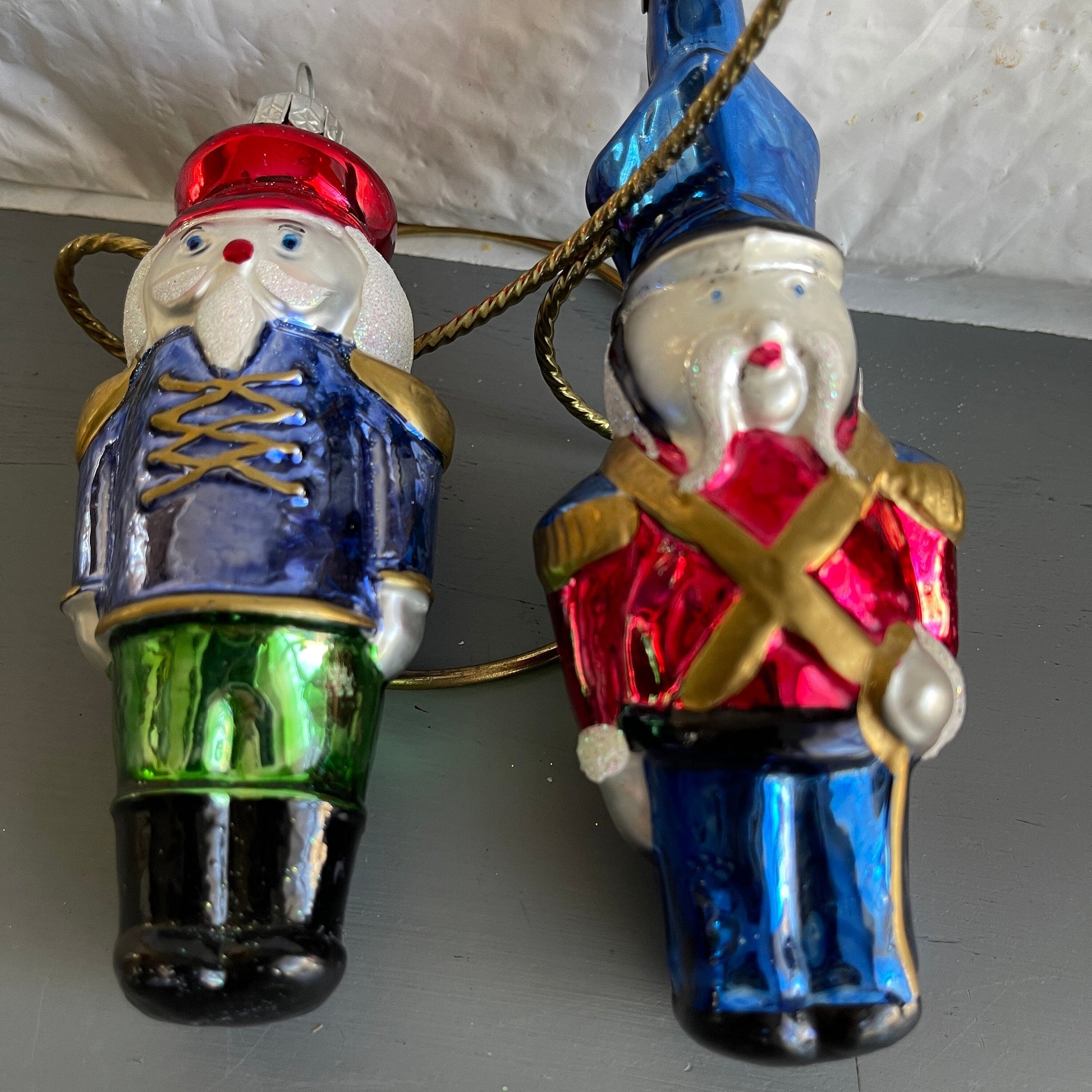 Nutcracker Pair of Toy Soldier Glass Christmas Tree Ornaments