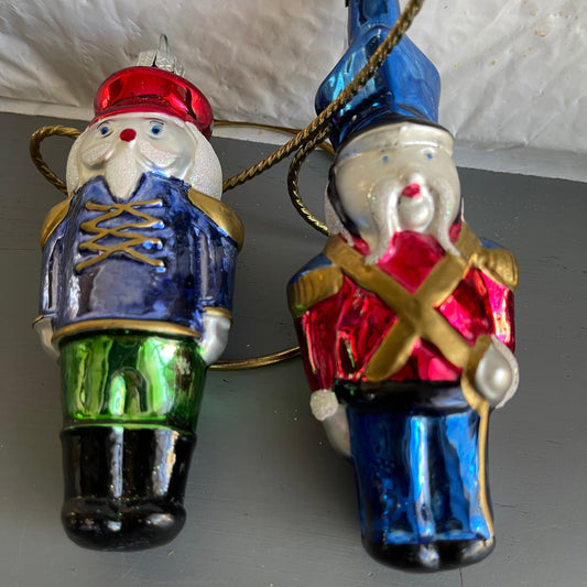 Nutcracker Pair of Toy Soldier Glass Christmas Tree Ornaments
