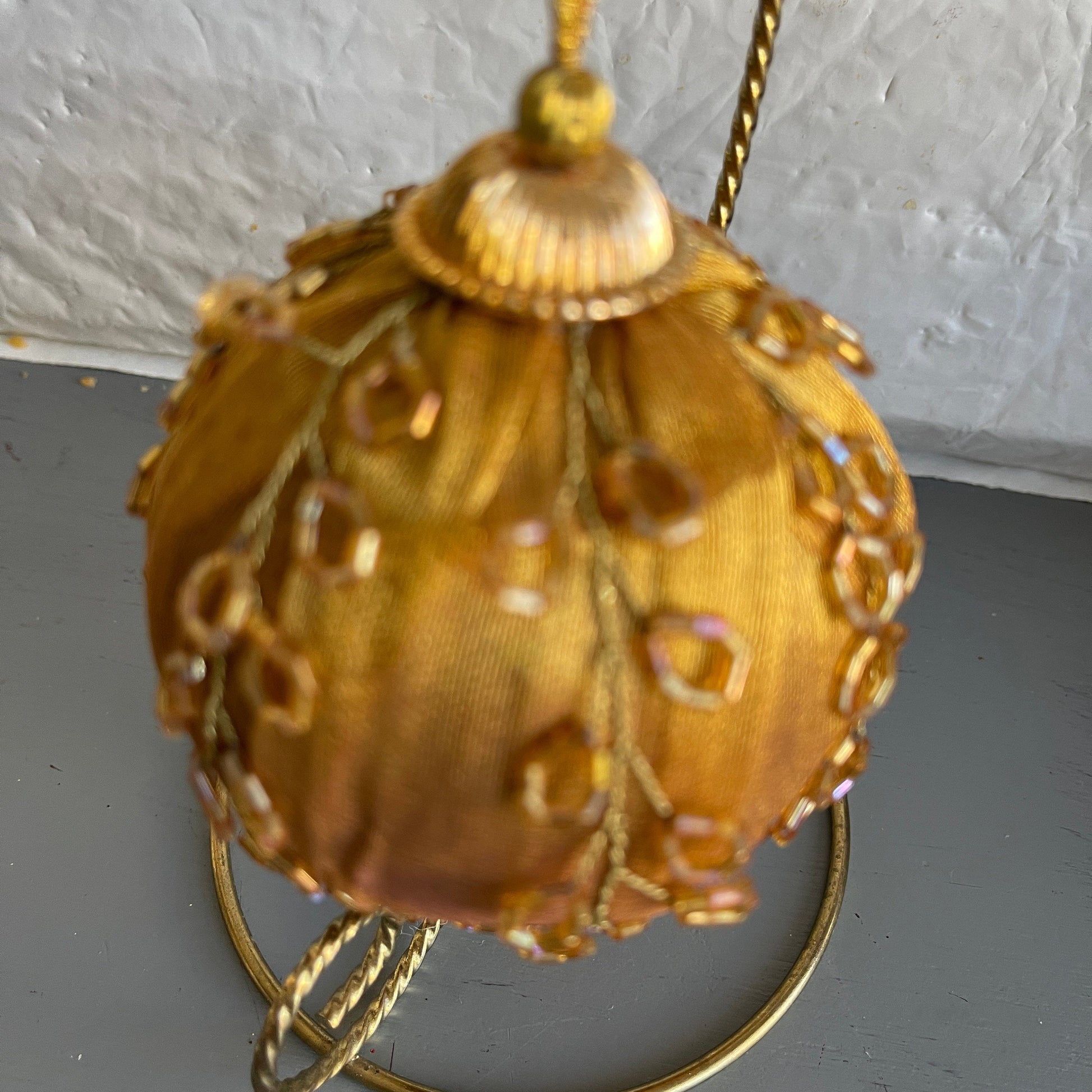 Gorgeous Golden Fancy Ribbon & Bead Ball Ornament
