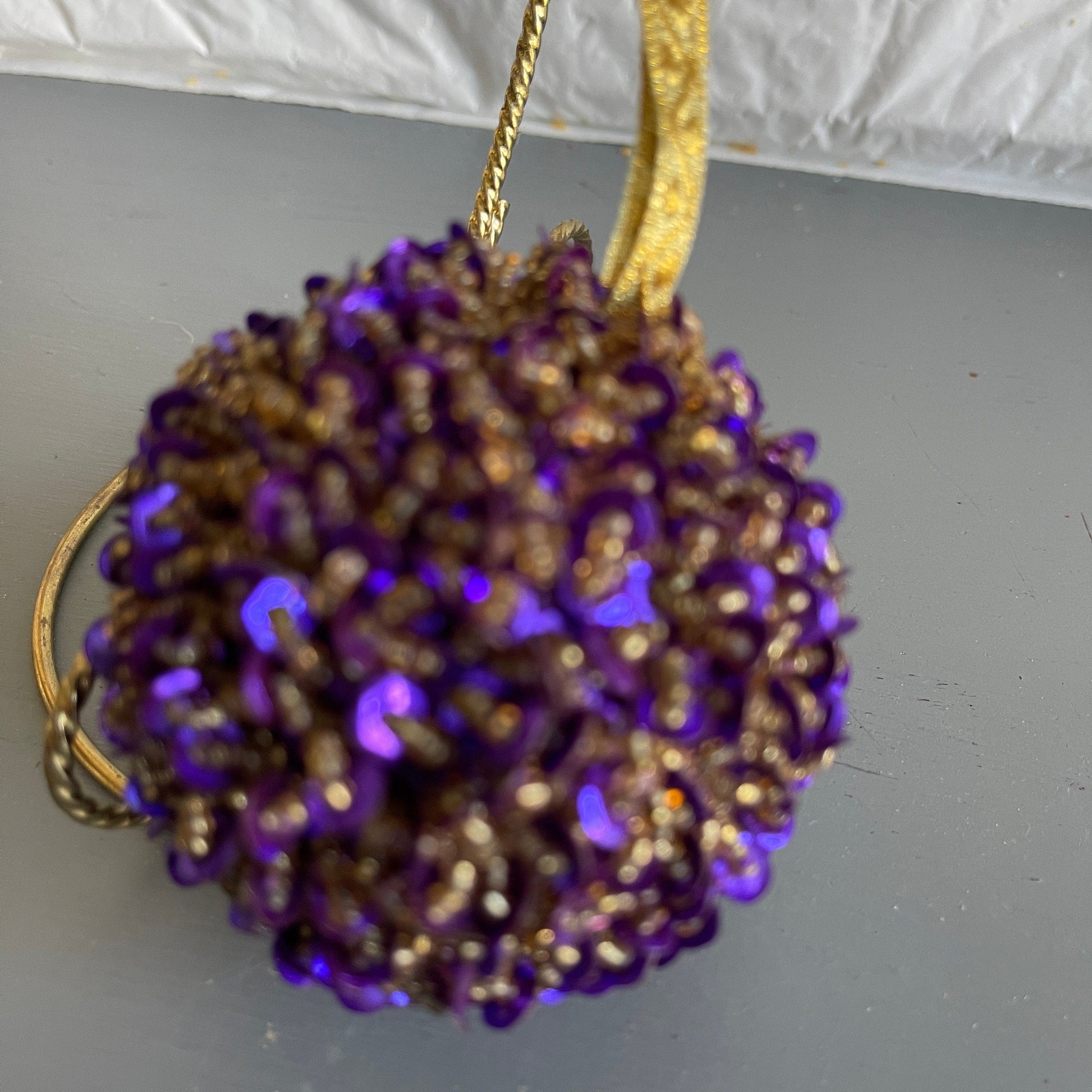 Dazzling Purple Sequin and Gold Beaded One Of A Kind Ornament