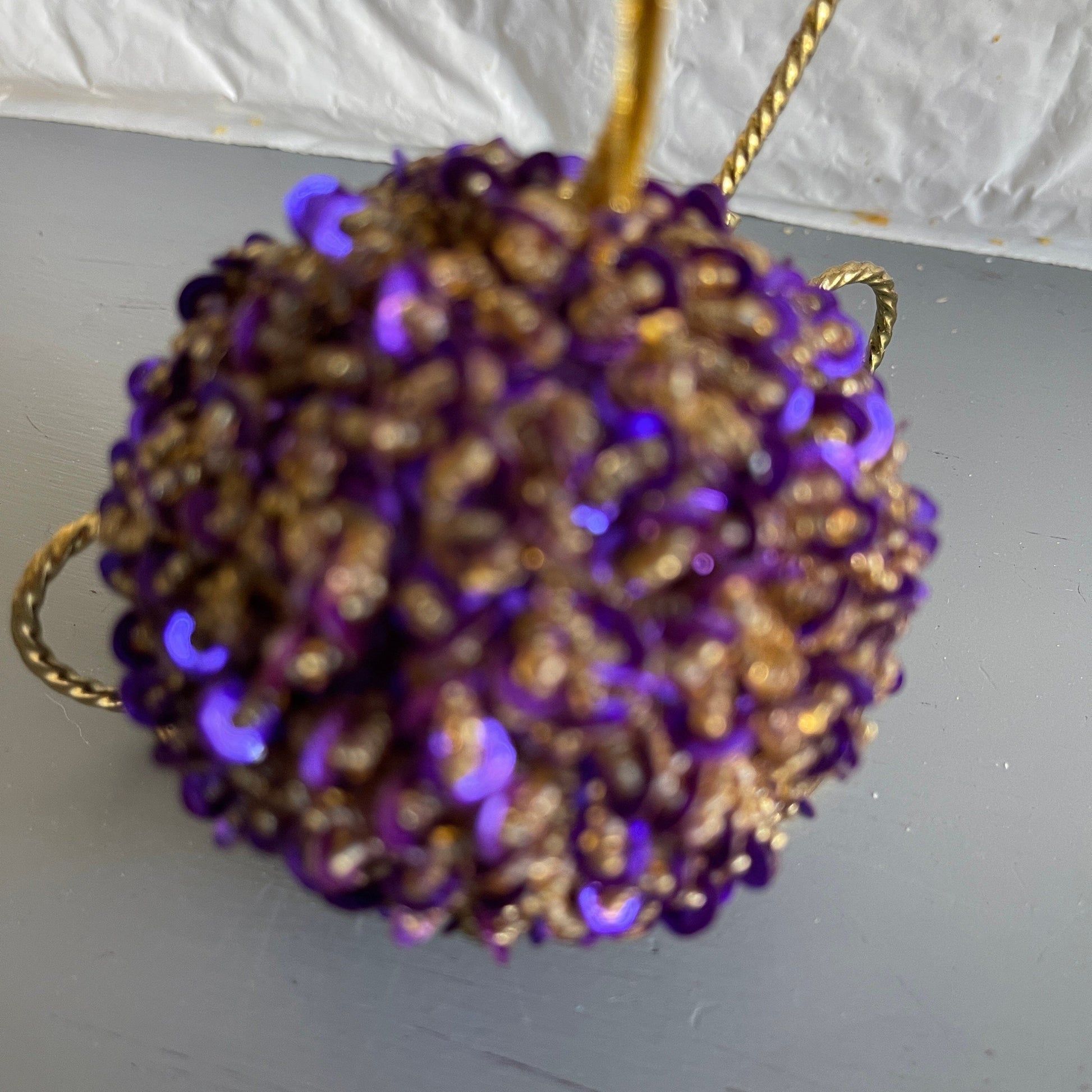 Dazzling Purple Sequin and Gold Beaded One Of A Kind Ornament