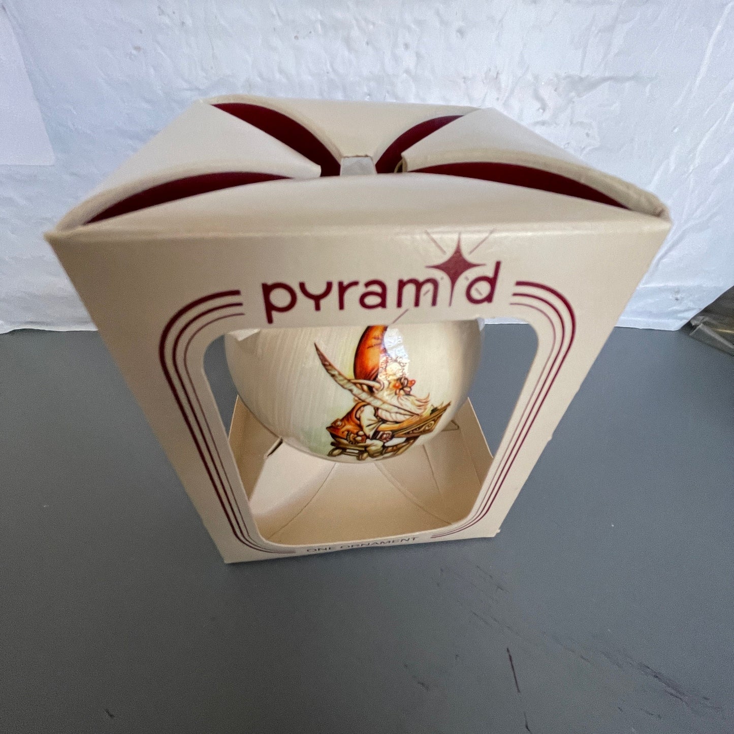 Pyramid Merry Christmas Elf Making Santas List Vintage Plastic Ball Ornament