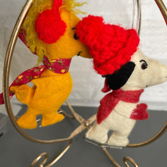Snoopy and Woodstock Skating Homemade Peanuts Gang Style Stuffed Felt Ornaments