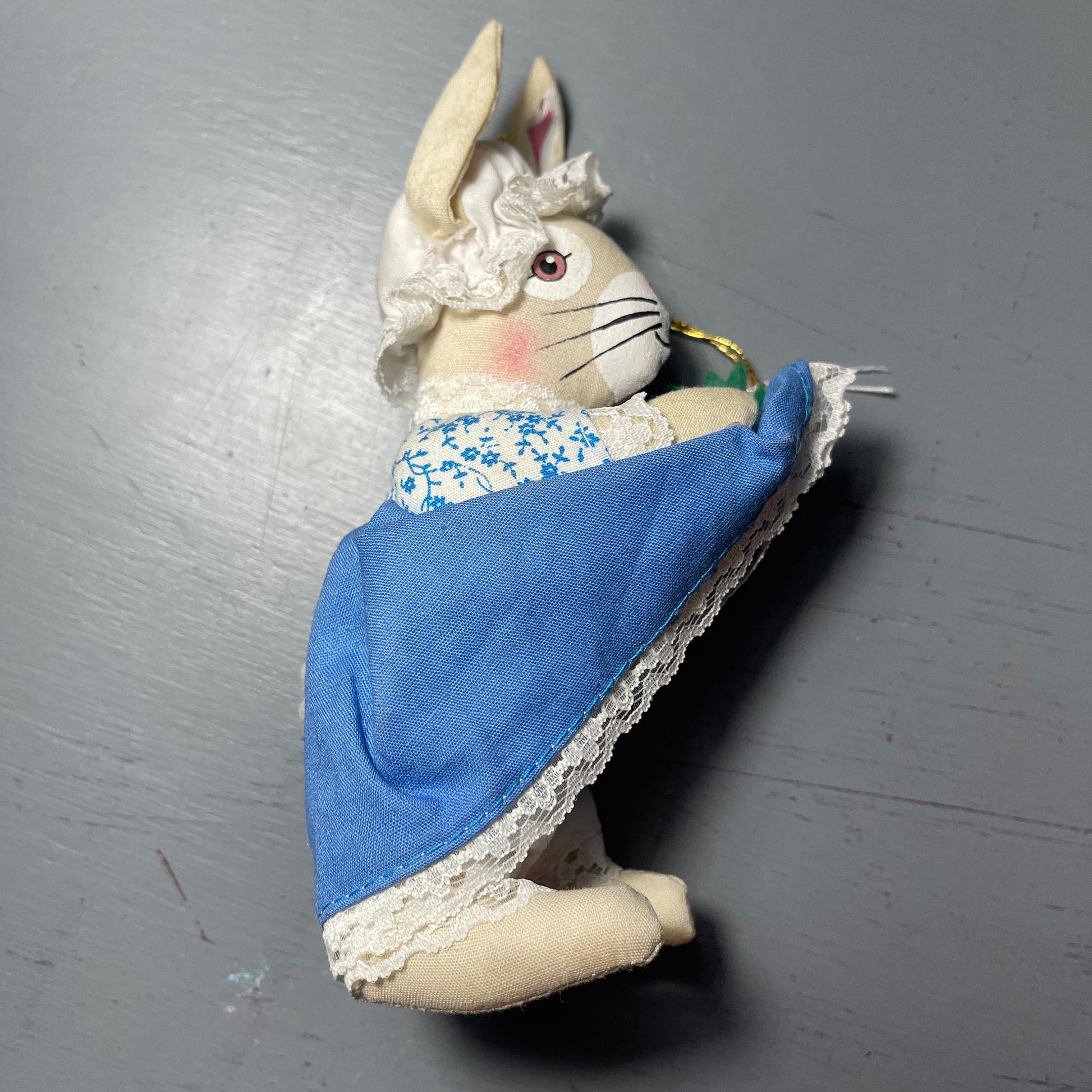 Ravishing Rabbit Lady in Cap and Dress Gathering Carrots Vintage Stuffed Animal Ornament