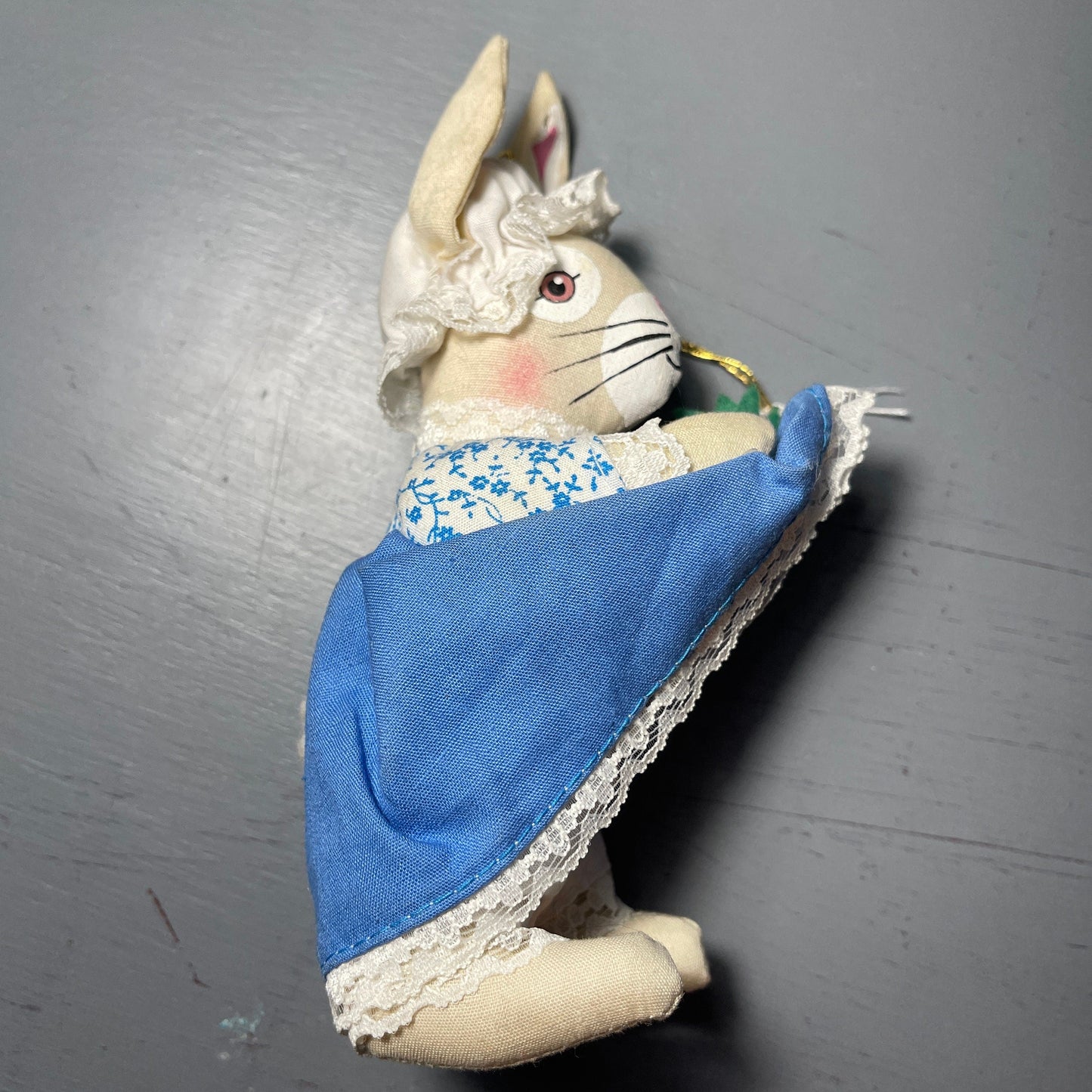 Ravishing Rabbit Lady in Cap and Dress Gathering Carrots Vintage Stuffed Animal Ornament