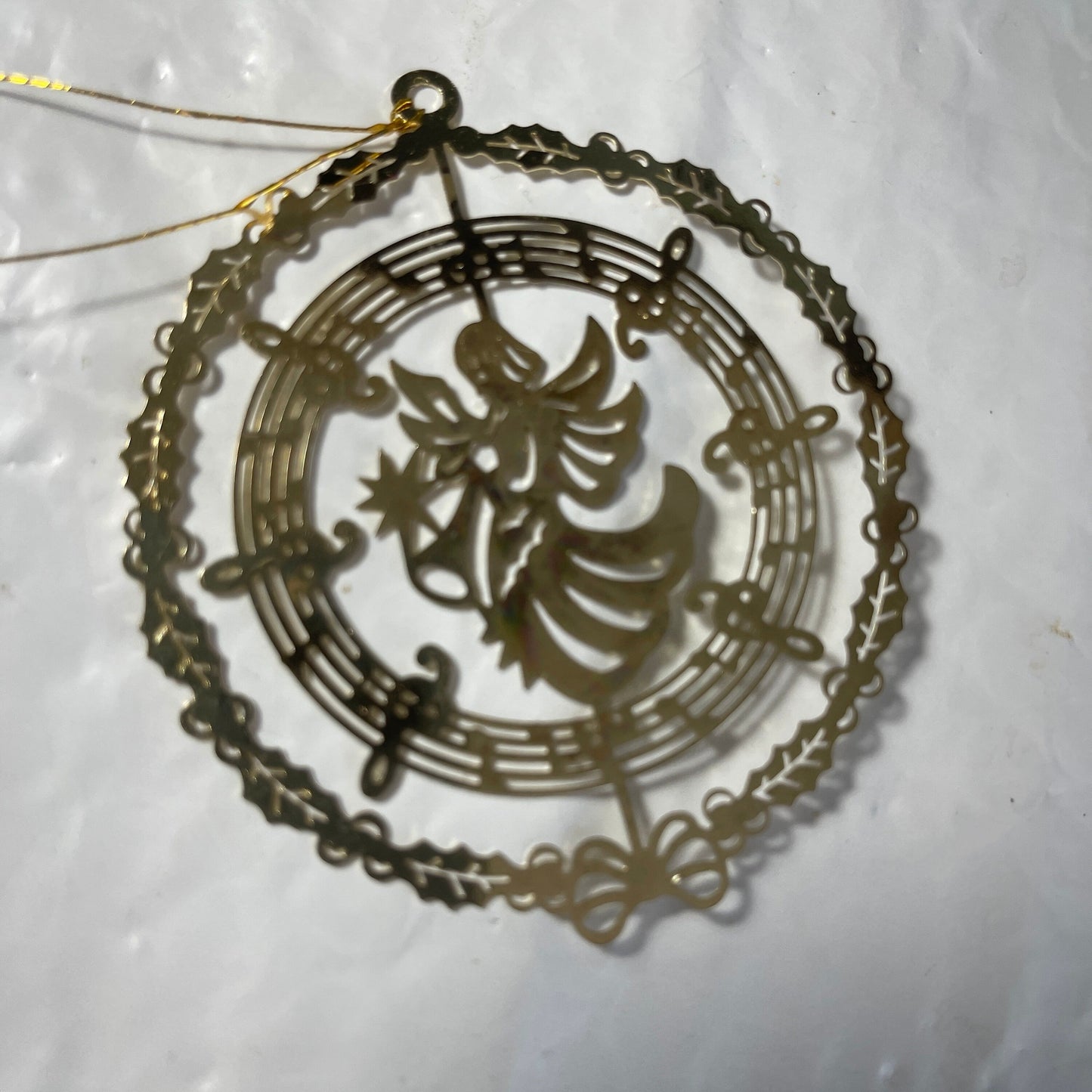 Trumpeting Angel with Music Notes Gold-tone Vintage Collectible Ornament