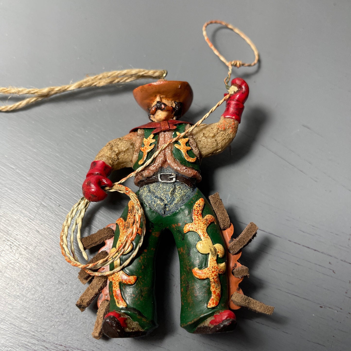 Lasso Cowboy and Saddle with Stirrups Set Of 2 Western Christmas Ornaments