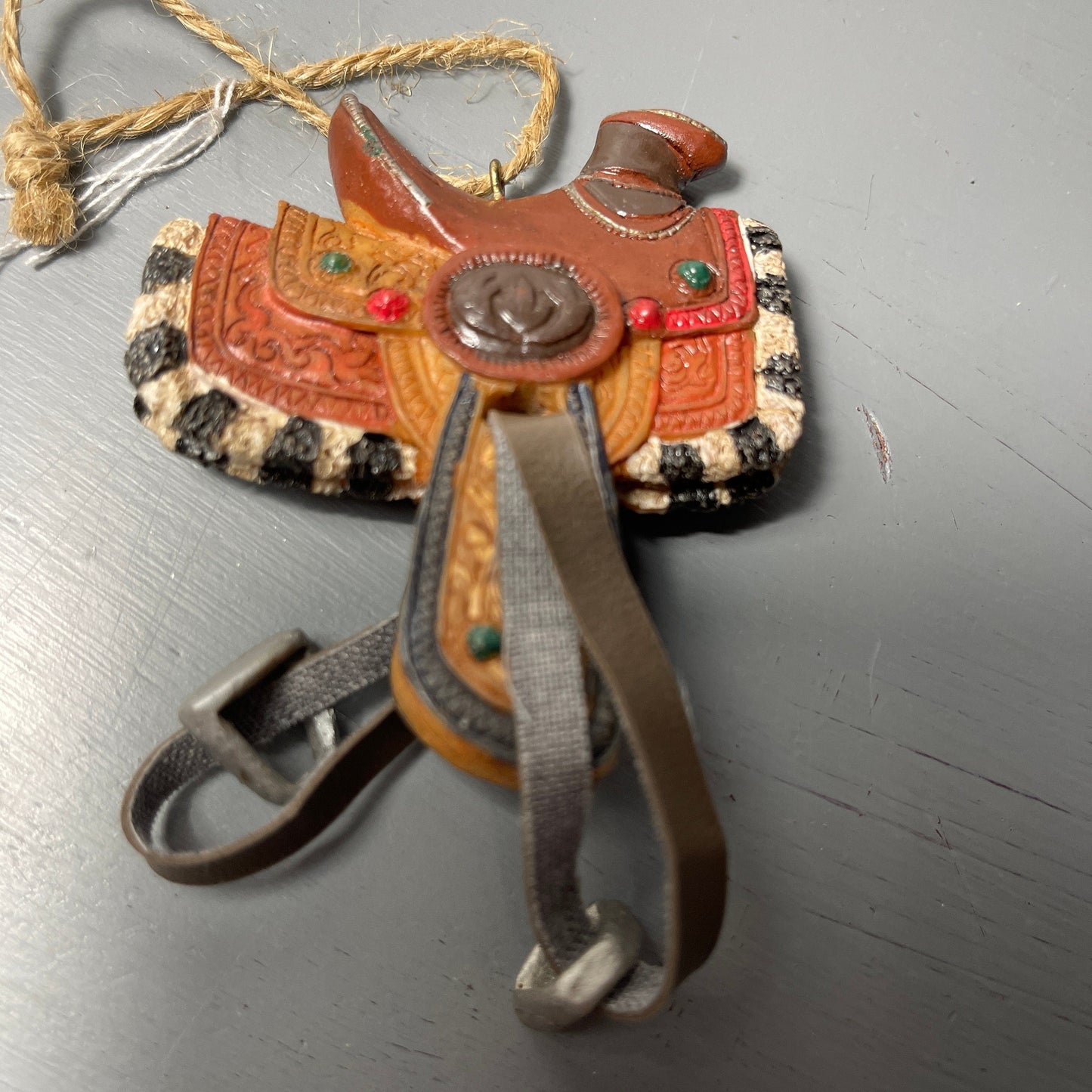 Lasso Cowboy and Saddle with Stirrups Set Of 2 Western Christmas Ornaments