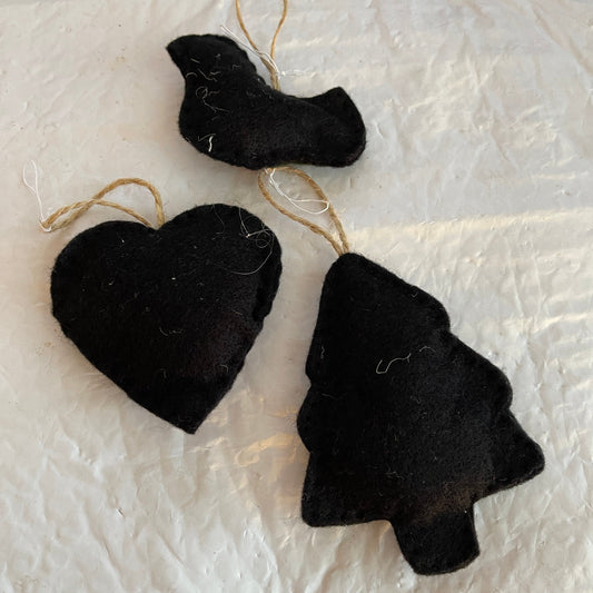 Stitchin' Country Style Dove Bird, Heart and Christmas Tree Set Of 3 Felt Ornaments