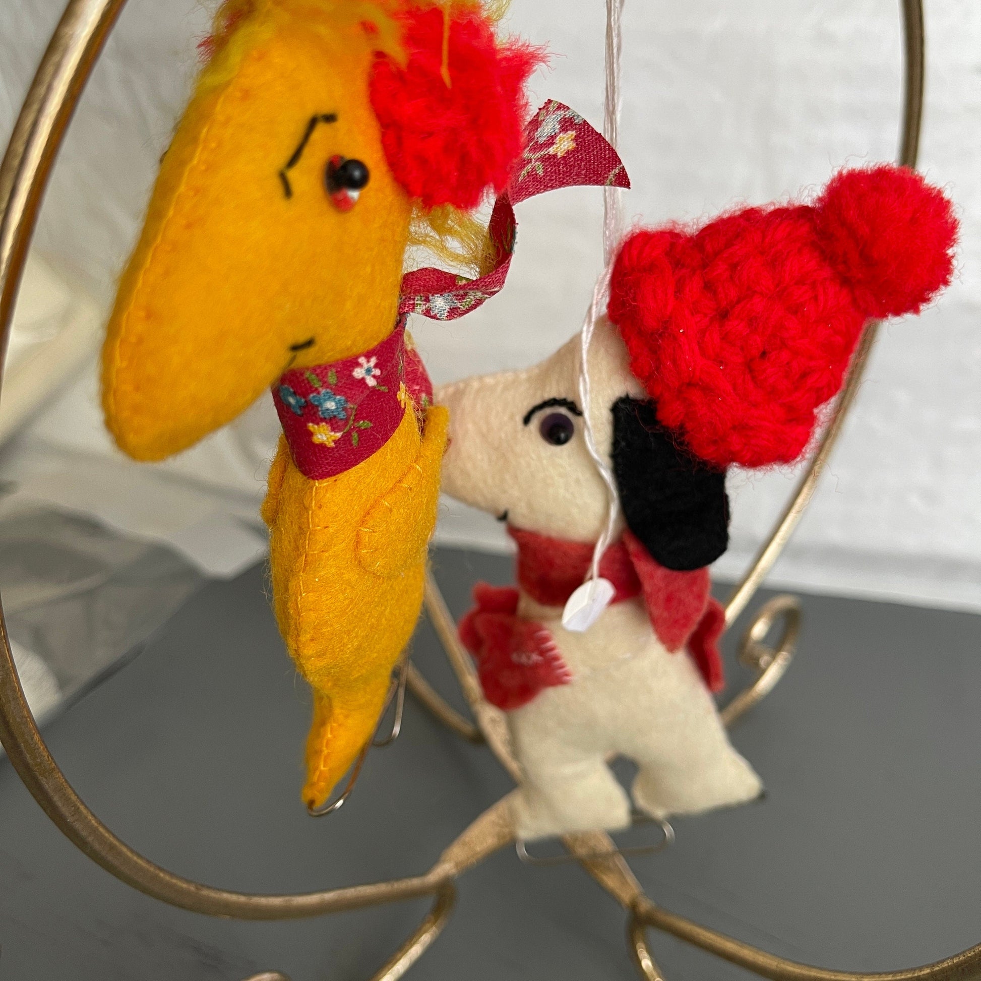 Snoopy and Woodstock Skating Homemade Peanuts Gang Style Stuffed Felt Ornaments